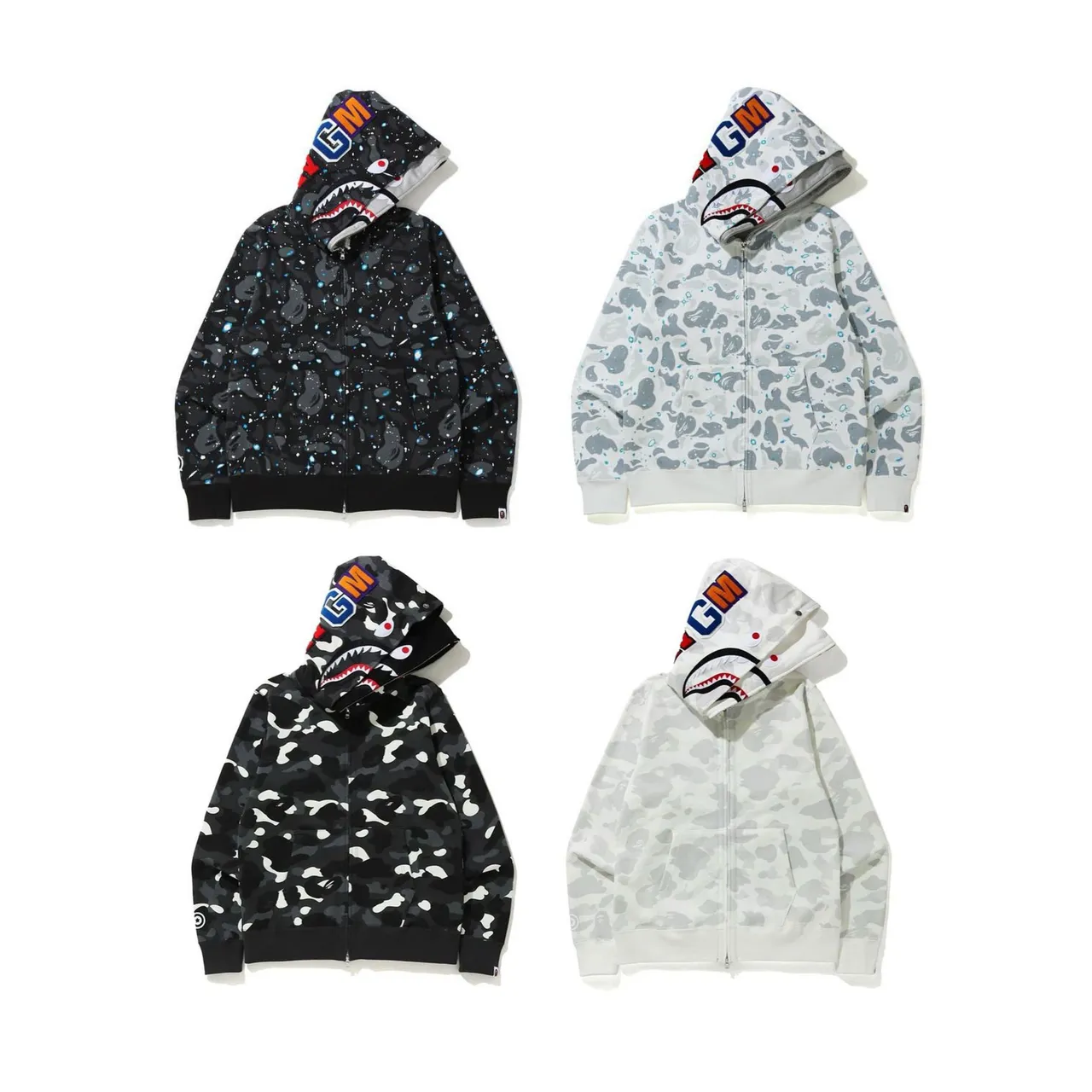 A Bathing Ape Shark Black Multicolor Full-Zip Hood Hoodie