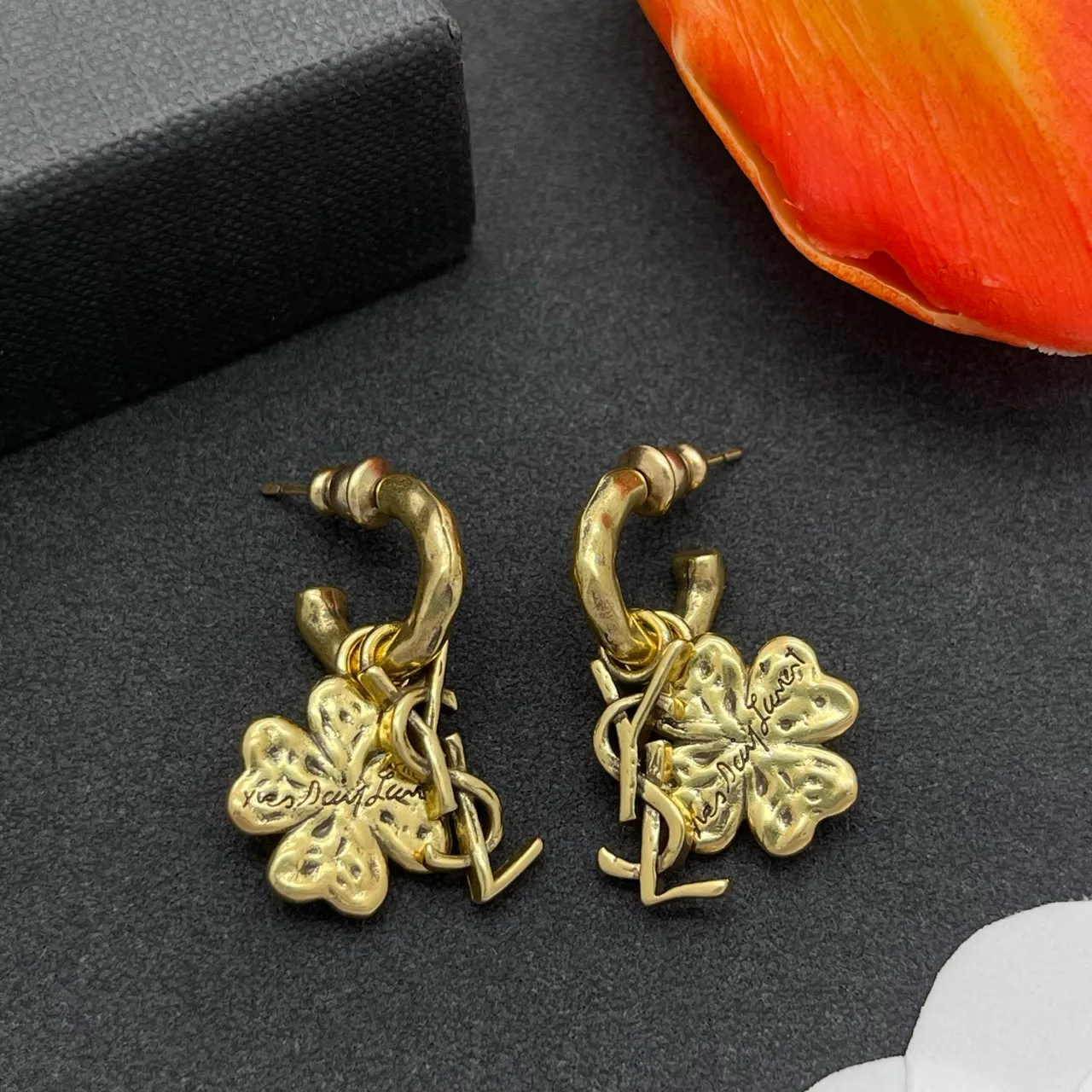 Saint Laurent Monogram Clover Gold-Tone Earrings