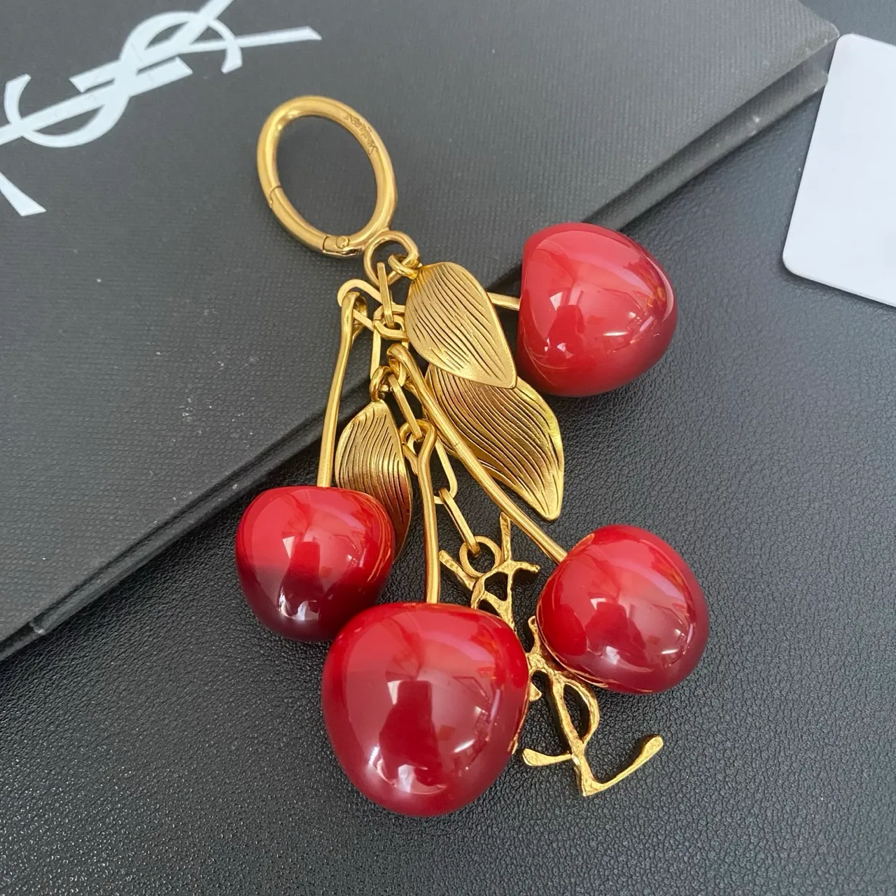 Saint Laurent Cherry Cluster Gold-Tone Resin Brooch