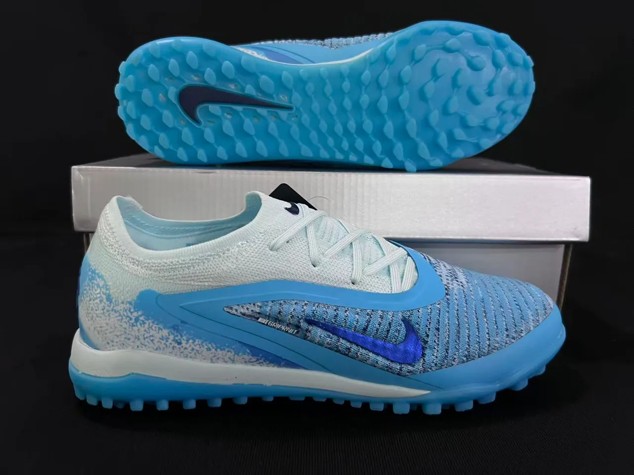 Nike Blue Purple Engineered Knit Upper TPU Cage Overlay Turf Soccer Shoes