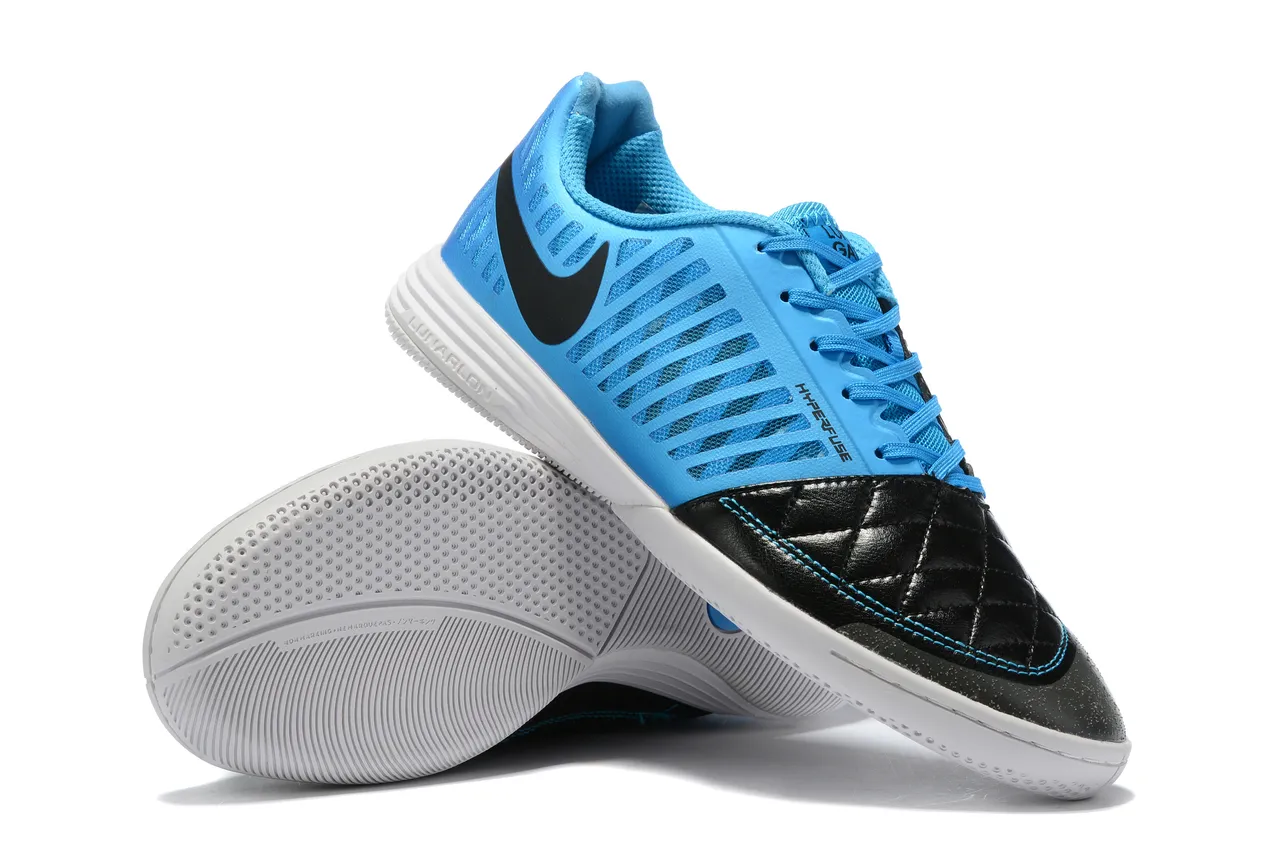 Nike Blue Black Quilted Toe Cap Perforated Synthetic Overlay Indoor Soccer Shoes