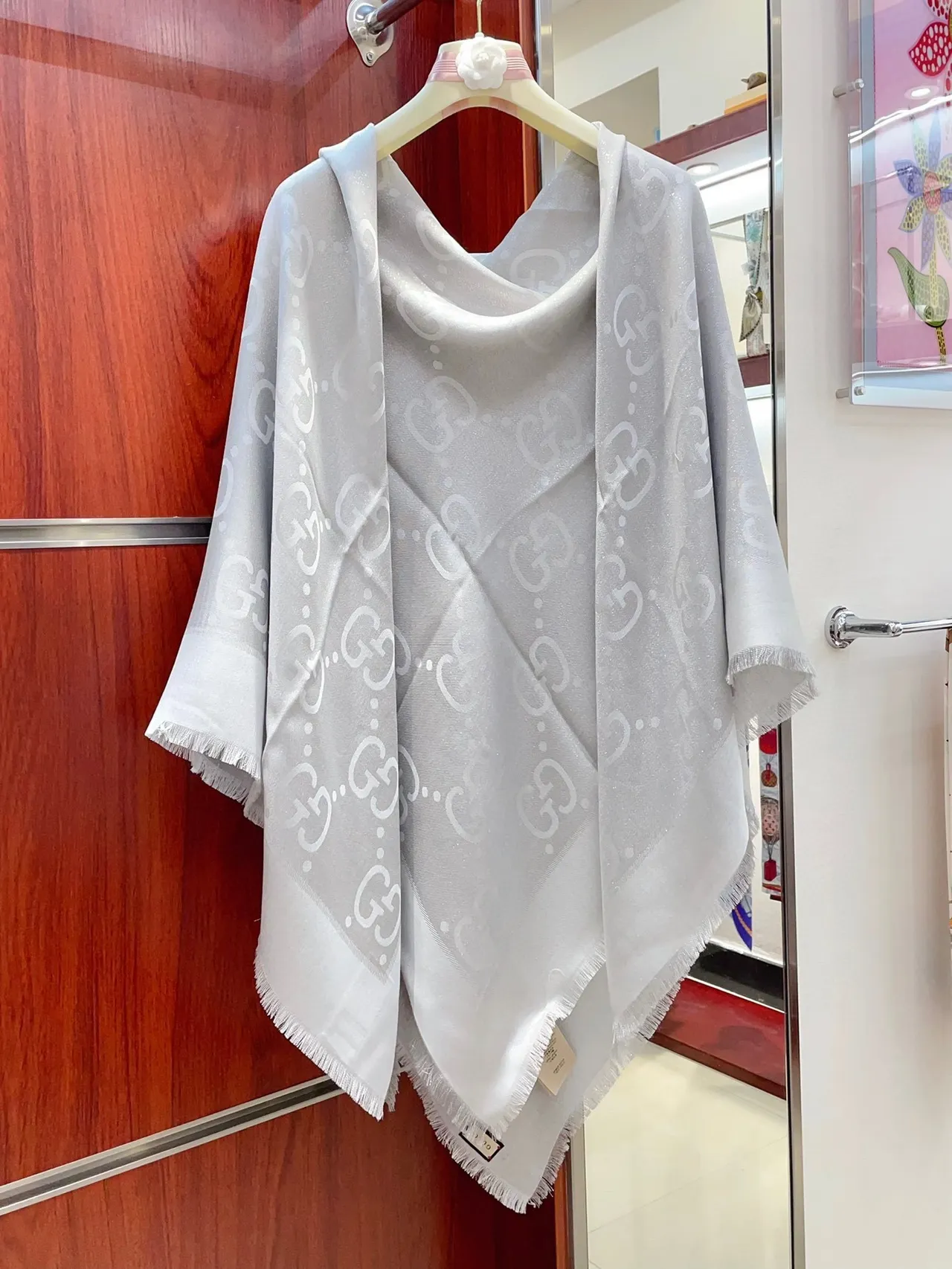 Gucci Monogram-Printed Light Gray Silk Scarf