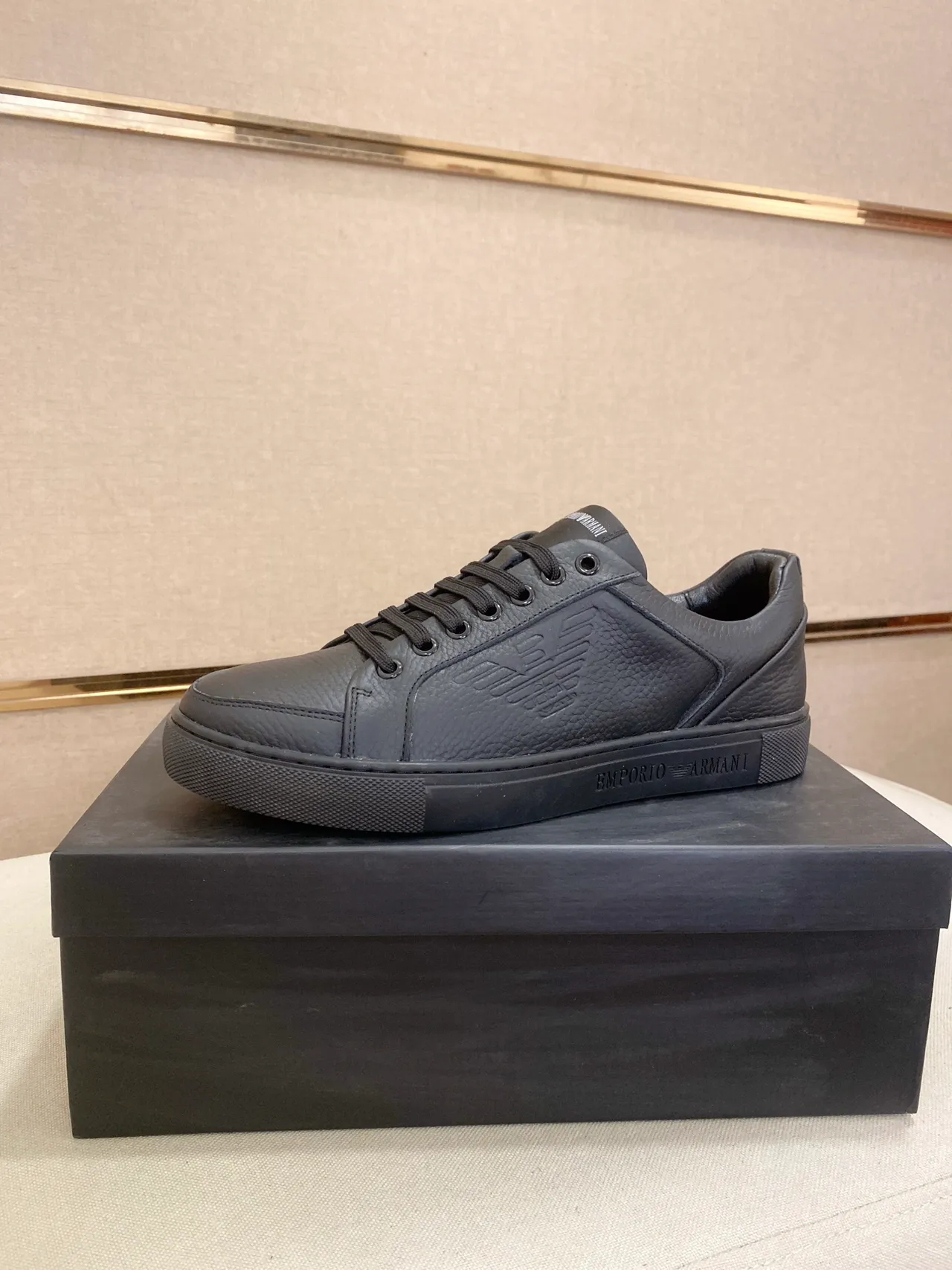 Emporio Armani Black Leather Eagle Logo Lifestyle Sneakers