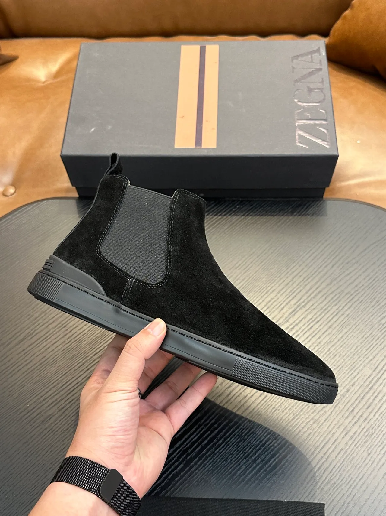 Zegna Black Suede Chelsea Boots