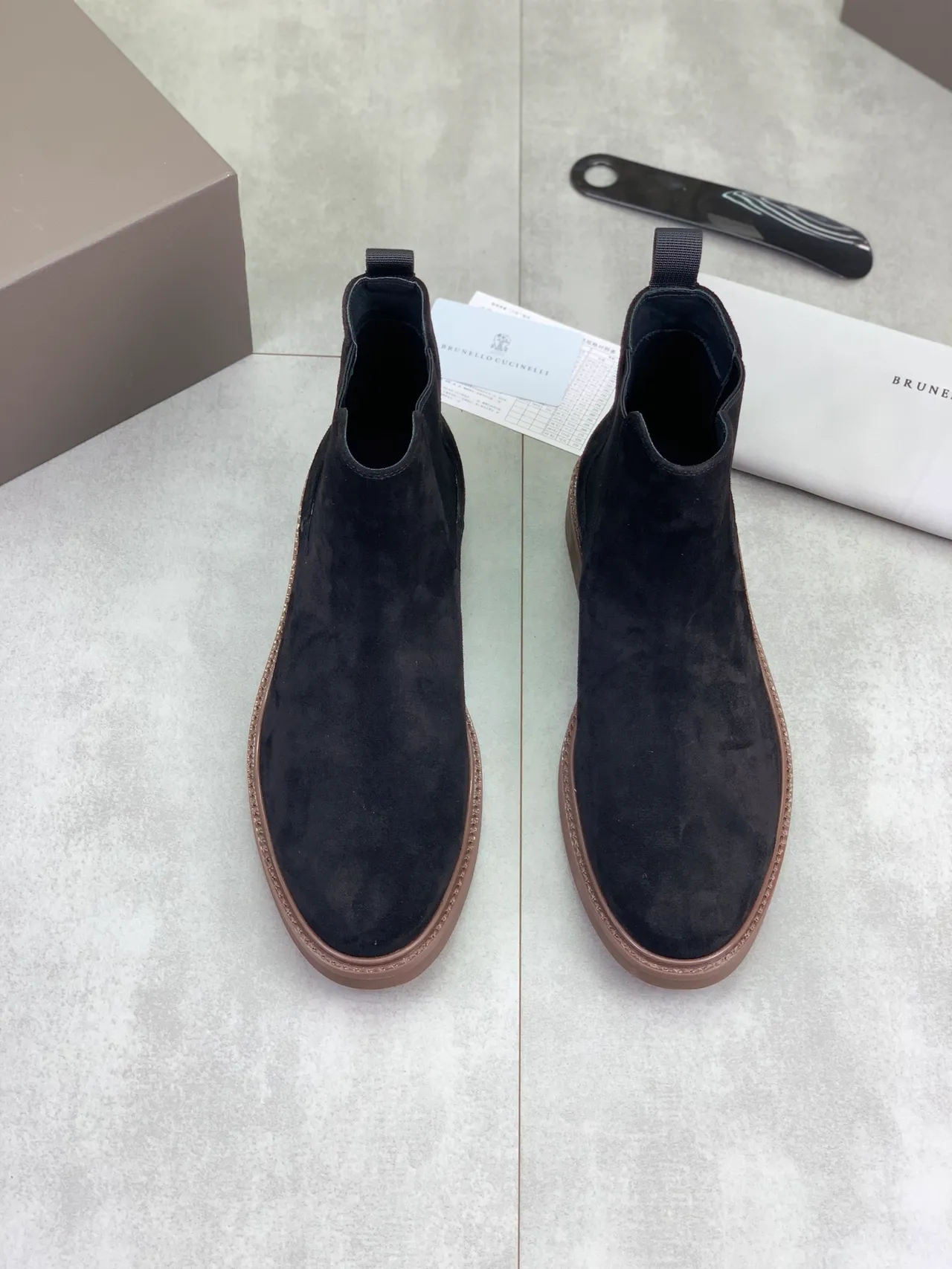 Brunello Cucinelli Black Suede Chelsea Boots