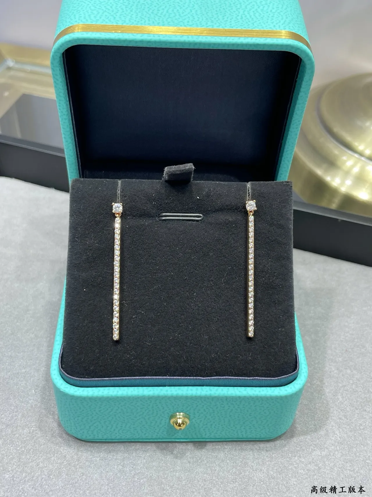 Tiffany & Co. Gold Silver Linear Drop Pavé-Set Earrings
