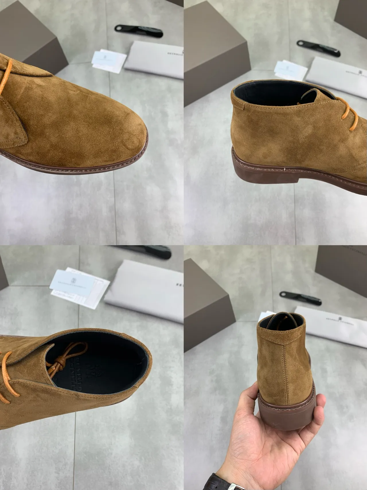 Brown Beige Suede Chukka Boot Welted Construction Ankle Boots