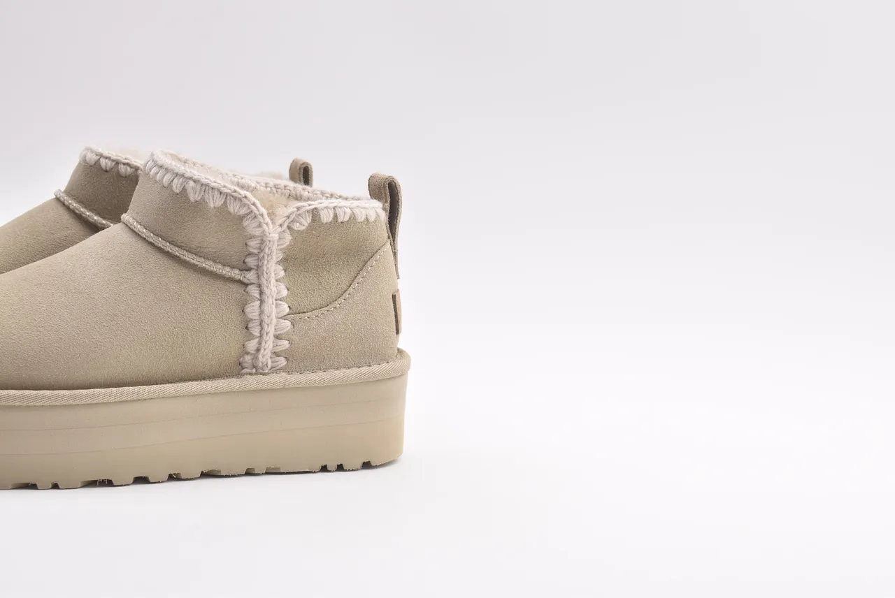 UGG Beige White Platform Sole Braided Trim Snow Boots