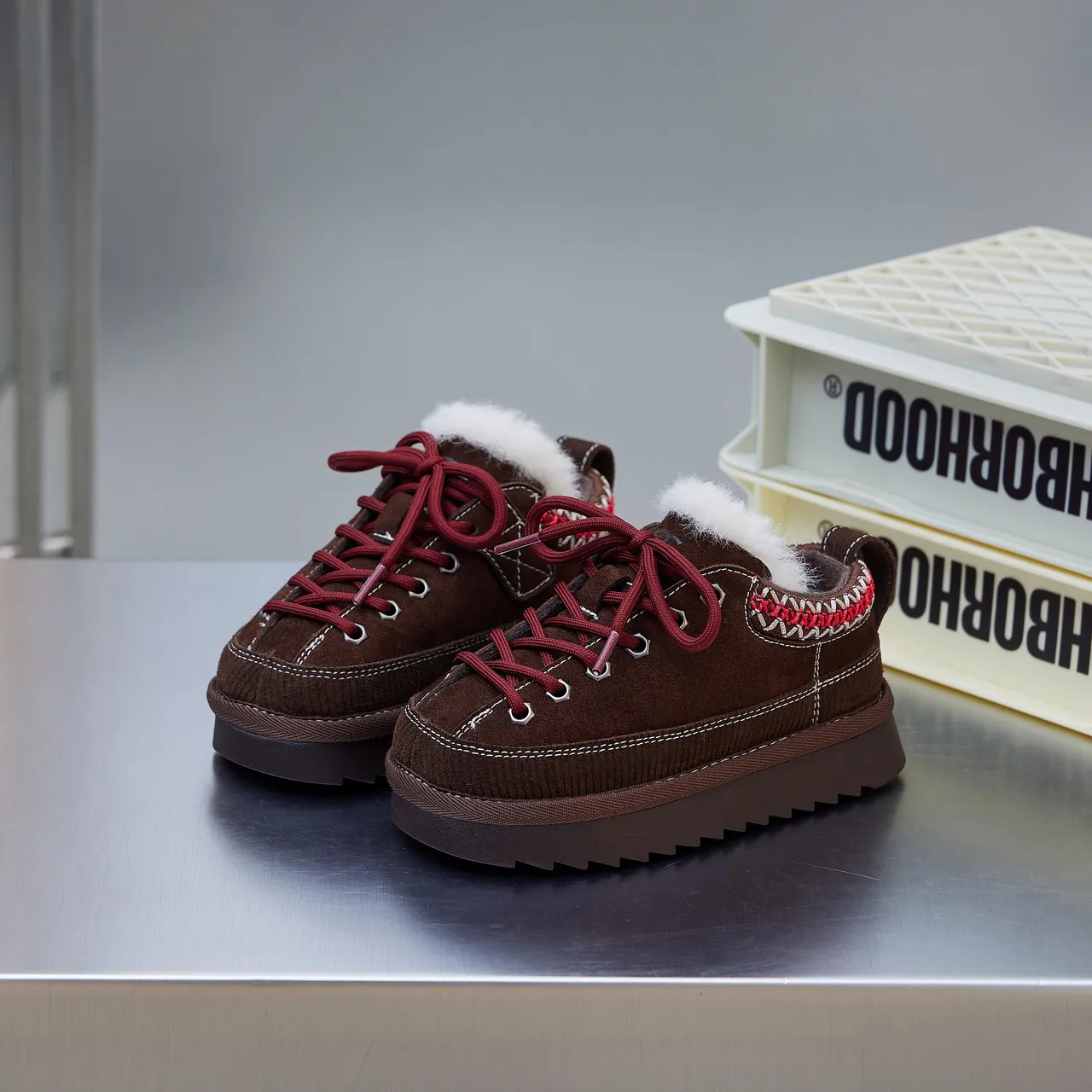 Brown Beige Platform Sole Plush Lined Snow Boots