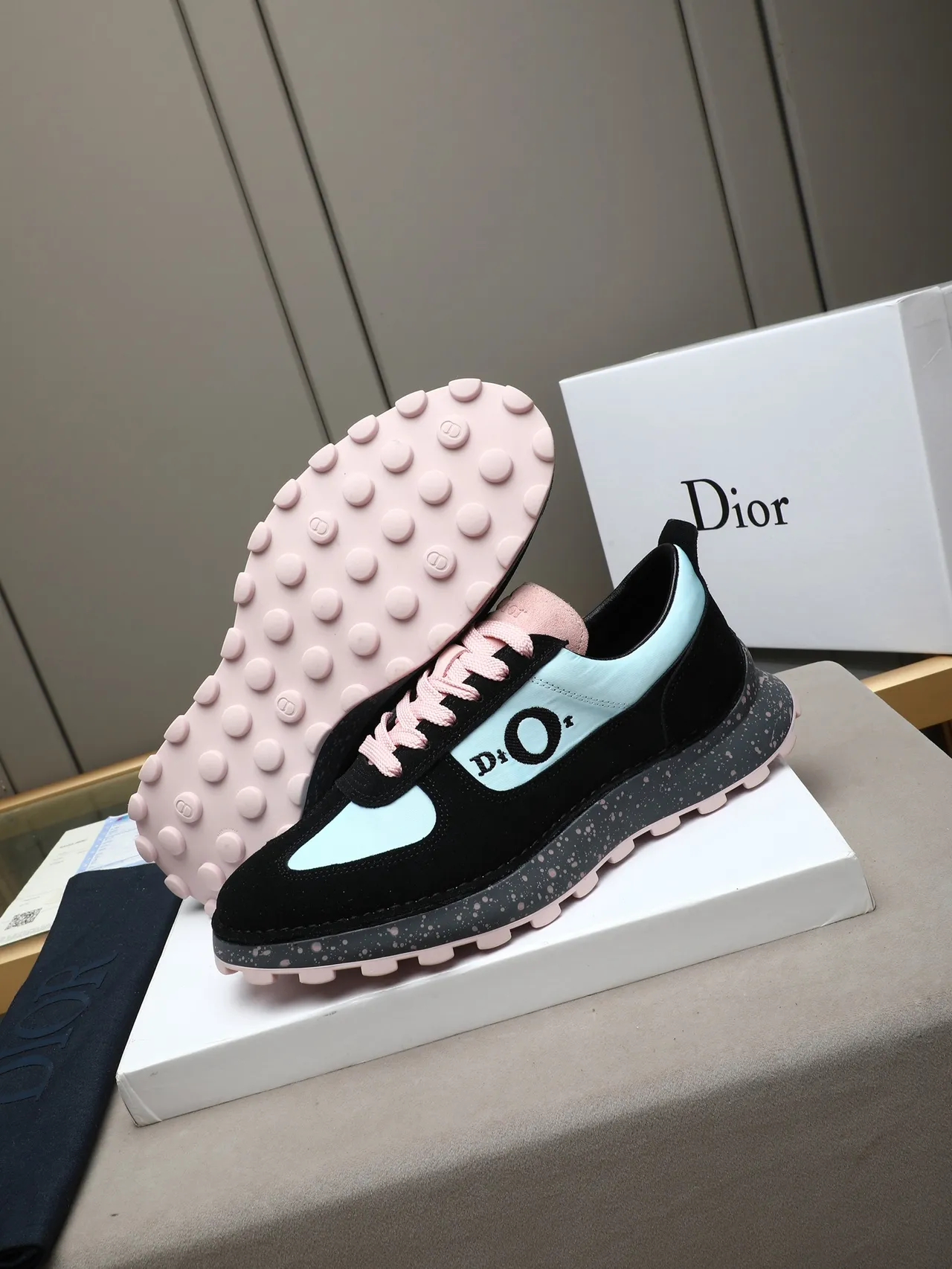 Dior B27 Black and Light Blue Speckled Chunky Sneakers