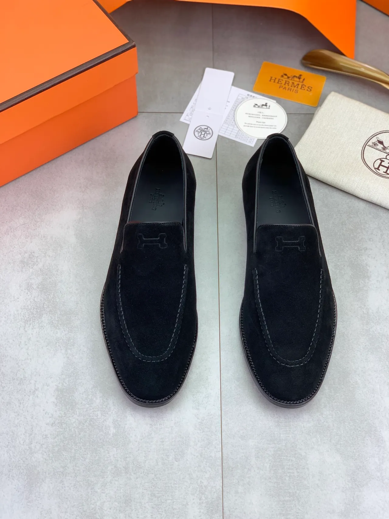 Hermès Oran Loafer Black Suede Slip-On Loafers