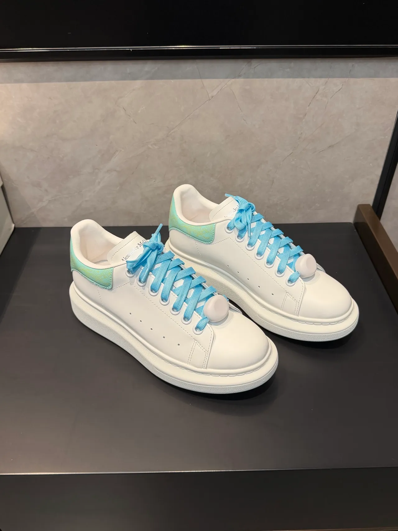 Alexander McQueen Oversized Sneaker White Green Platform Sole Perforated Toe Lifestyle Sneakers