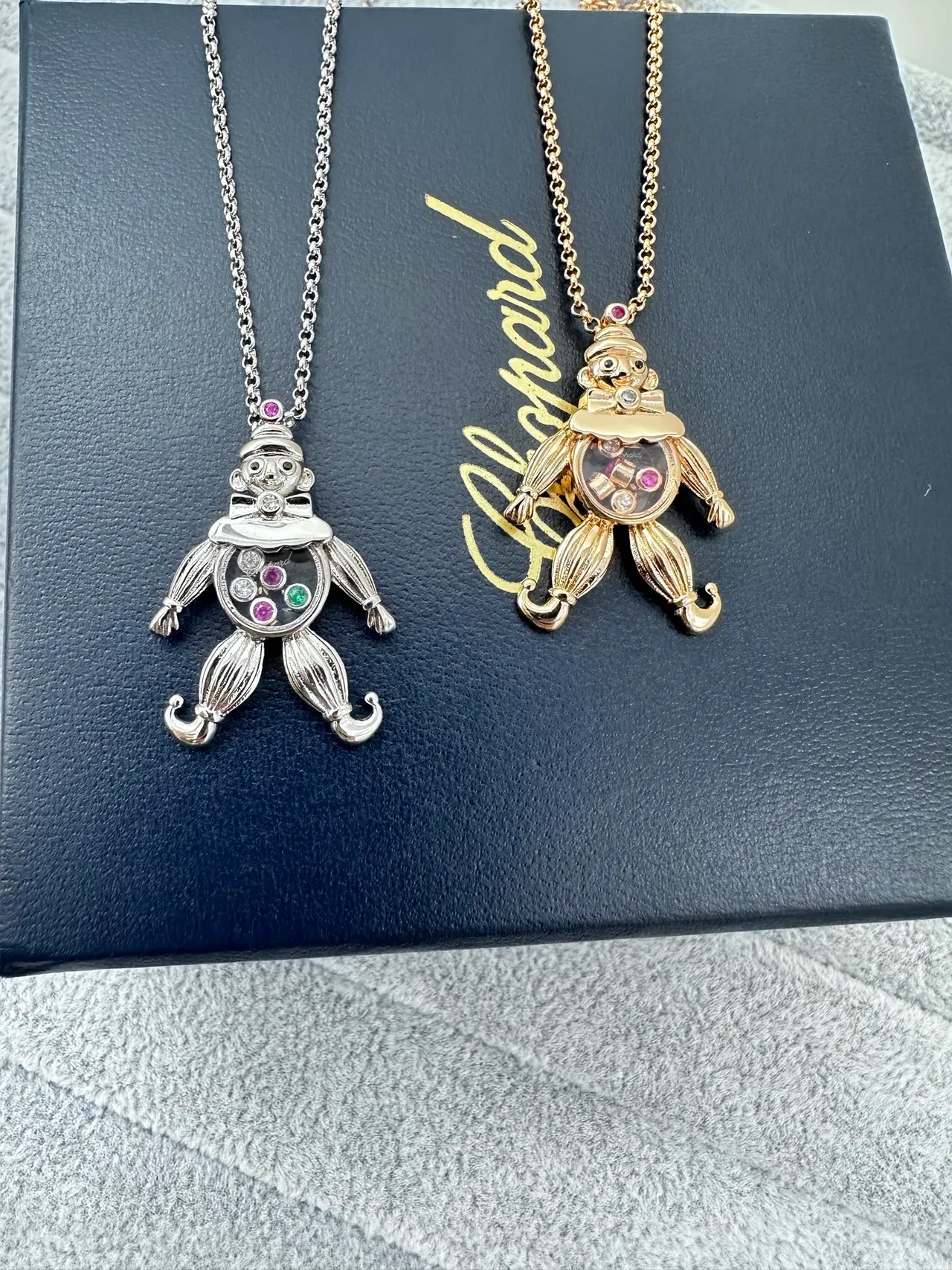 Silver Gold Clown-Shaped Pendant Gem-Set Torso Necklace
