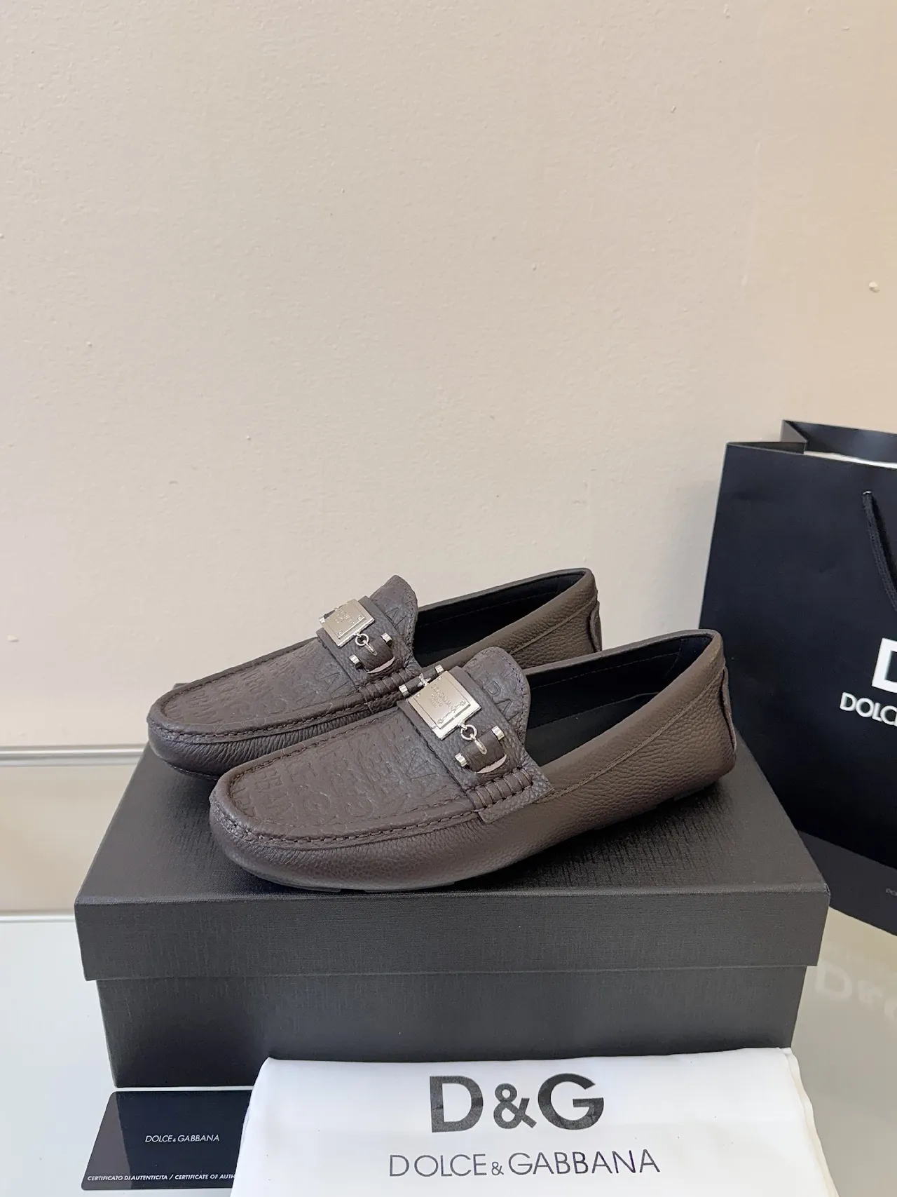 Dolce & Gabbana Portofino Brown Pebbled Leather Horsebit Loafers