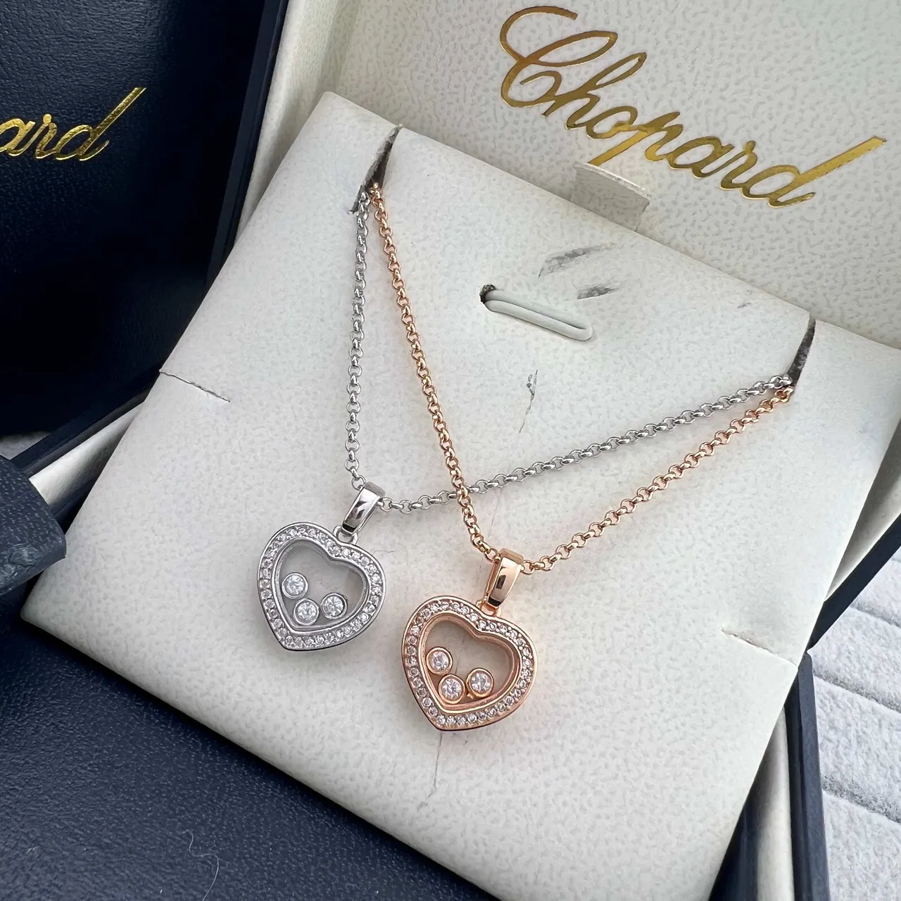 Chopard Happy Hearts Heart-Shaped Pavé Diamond Floating Charm Necklaces