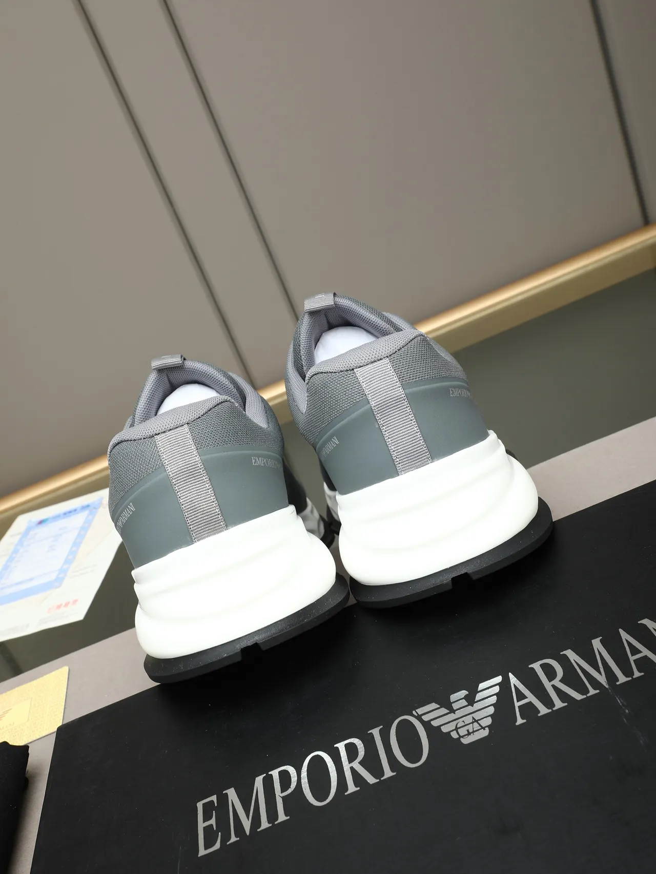Emporio Armani Gray Mesh and Synthetic Lifestyle Sneaker