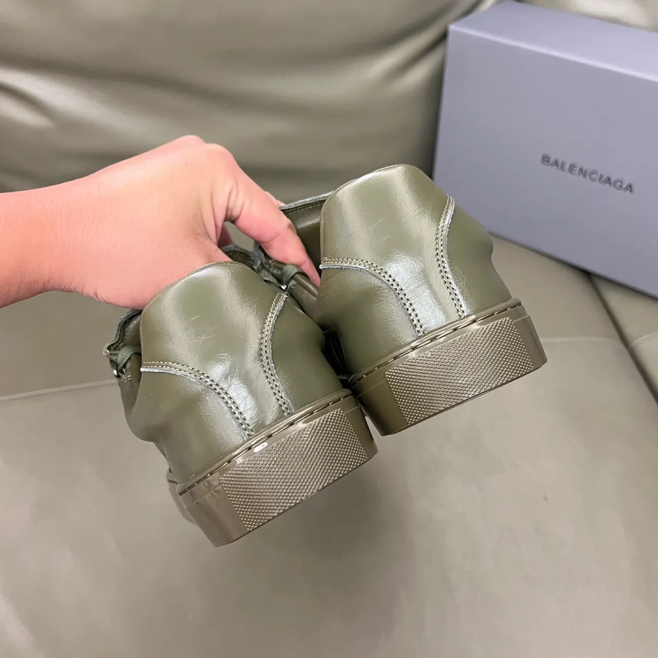 Balenciaga Le City Olive Green Leather Lifestyle Sneakers