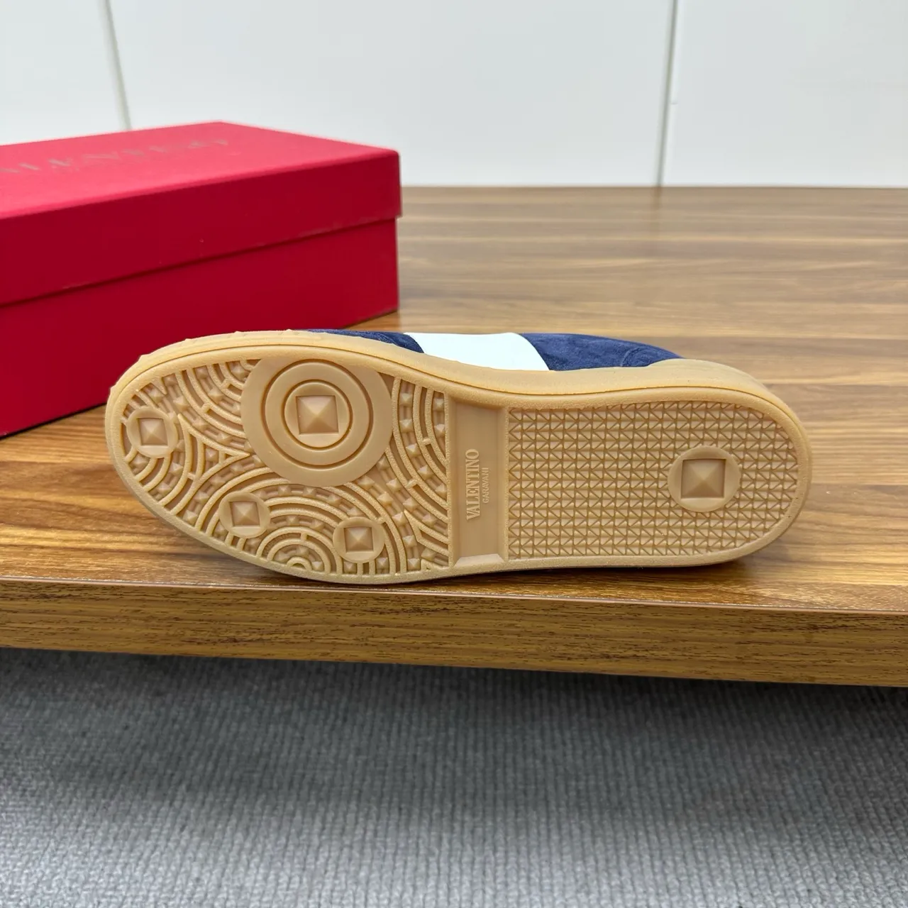 Valentino Navy White Suede Side Stripe Lifestyle Sneakers