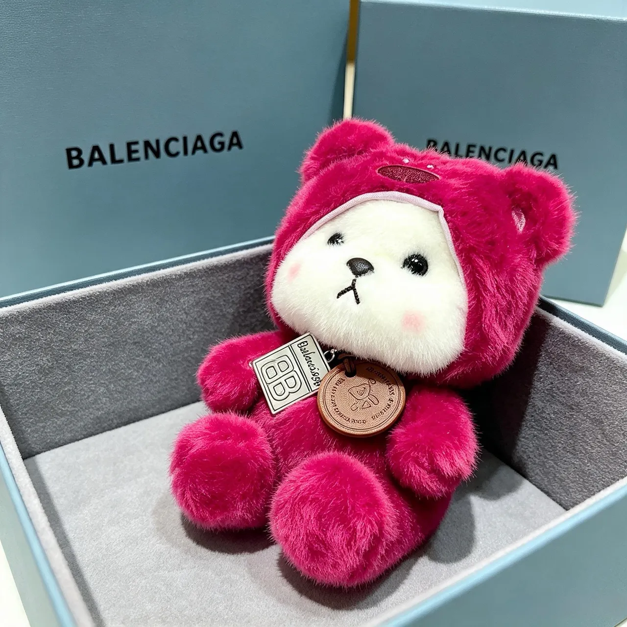 Balenciaga Teddy Bear Pink White Plush Hooded Costume Handbag