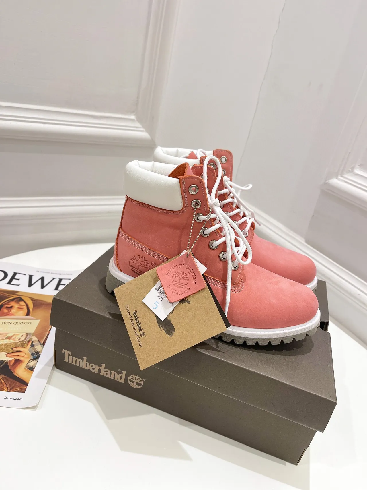 Timberland Premium 6-Inch Coral Pink Suede Work Boots