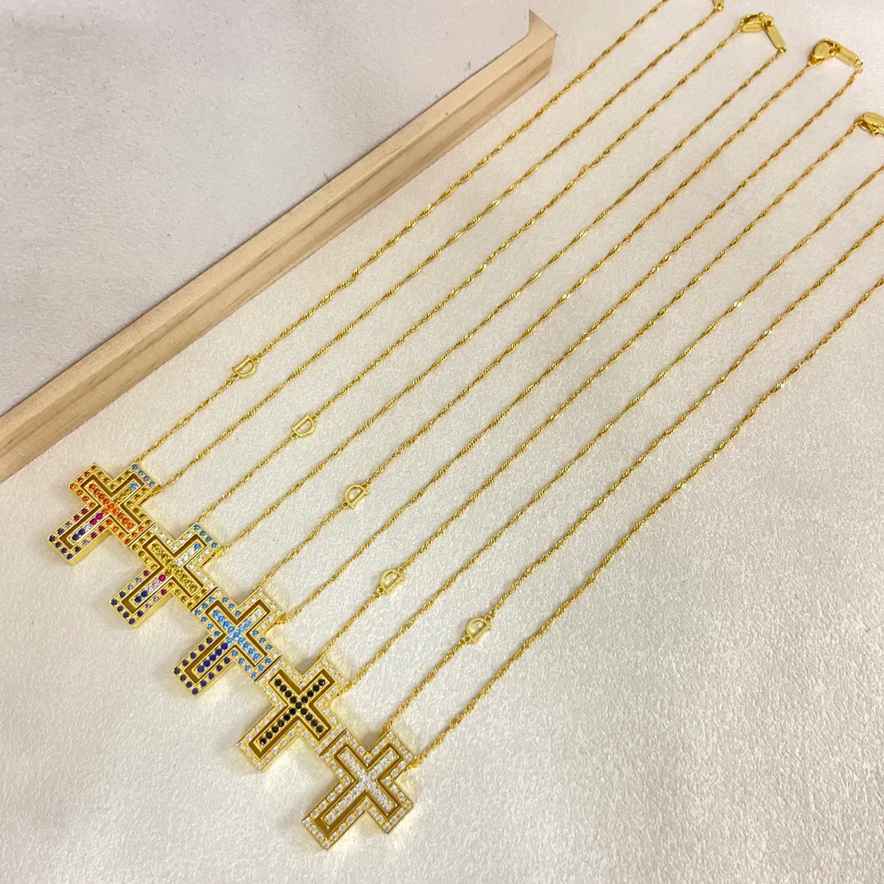 Gold-Tone Crystal-Encrusted Geometric Cross Necklaces