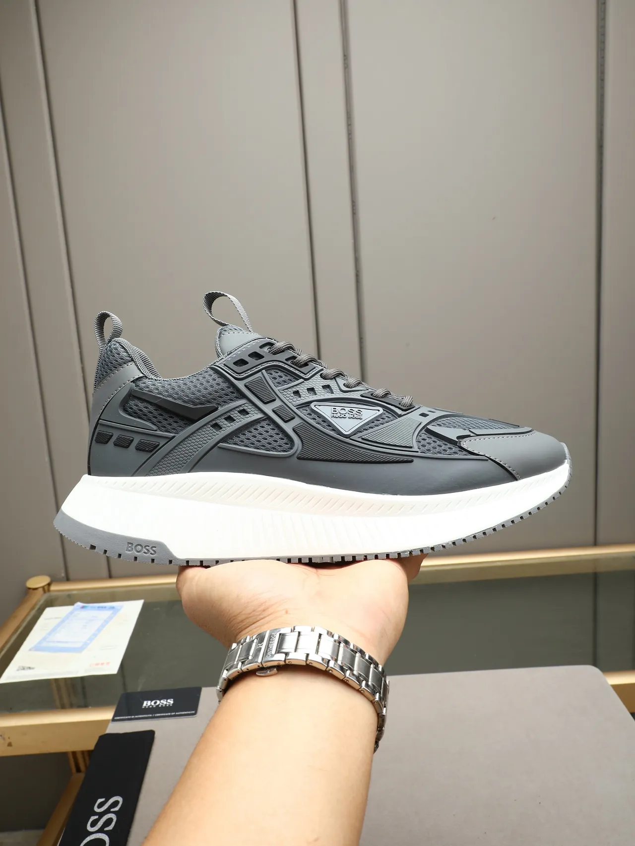 Hugo Boss Gray and White Platform Lifestyle Sneaker