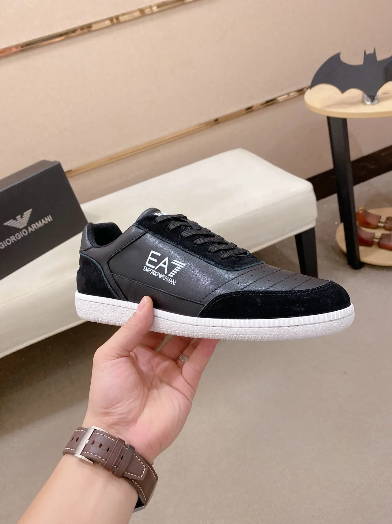 Emporio Armani EA7 Black Suede-Leather Panelled Lifestyle Sneakers