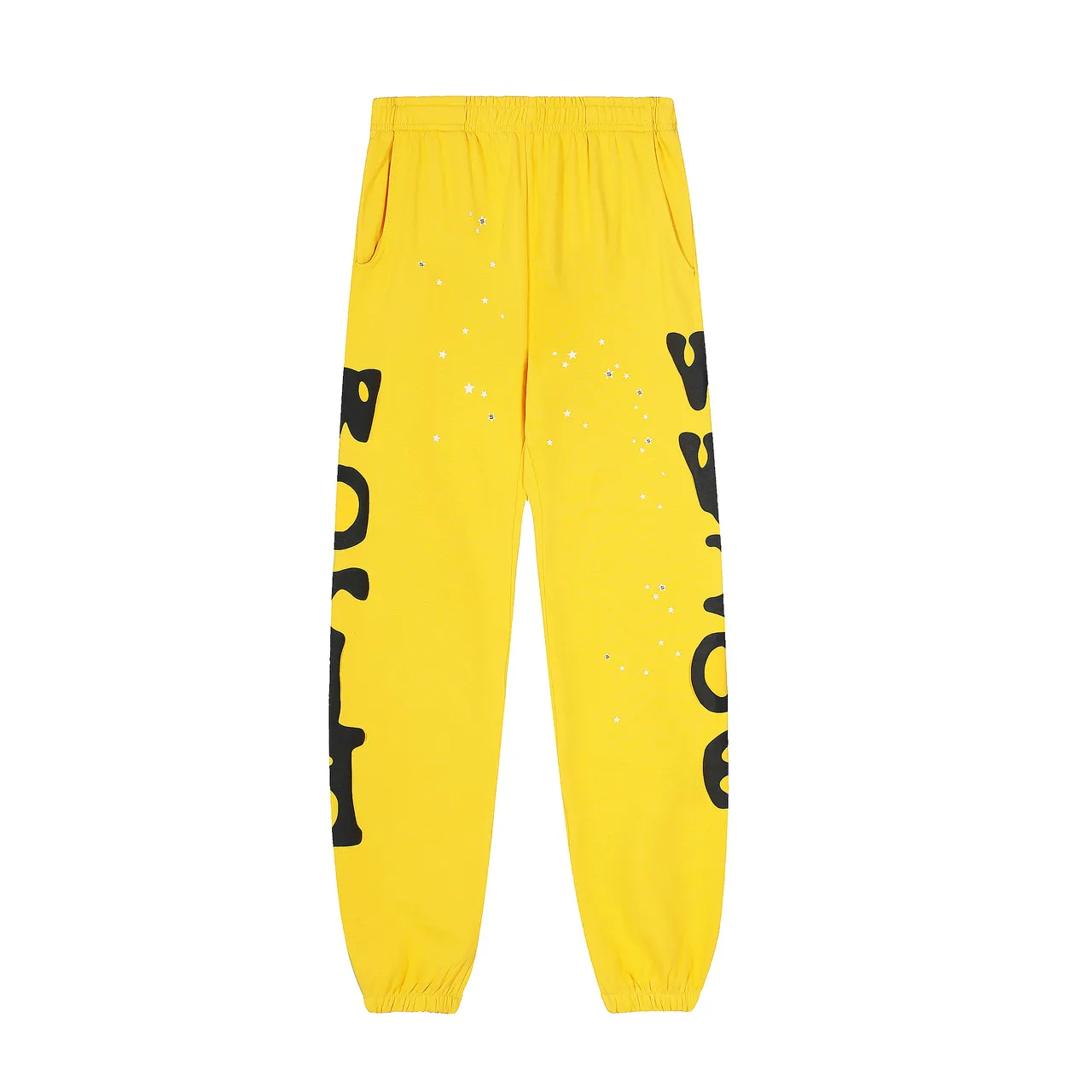 Sp5der Yellow Black Oversized Hoodie Graphic-Print Joggers Tracksuit