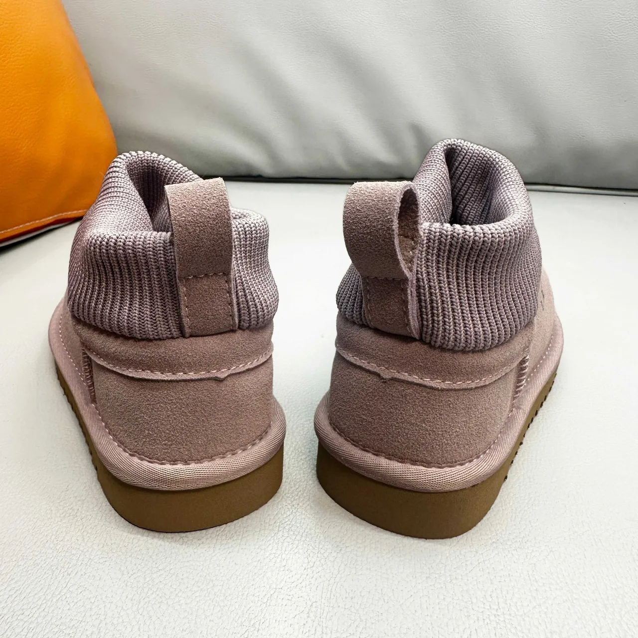 UGG Brown Beige Suede Upper Ribbed Knit Cuff Snow Boots