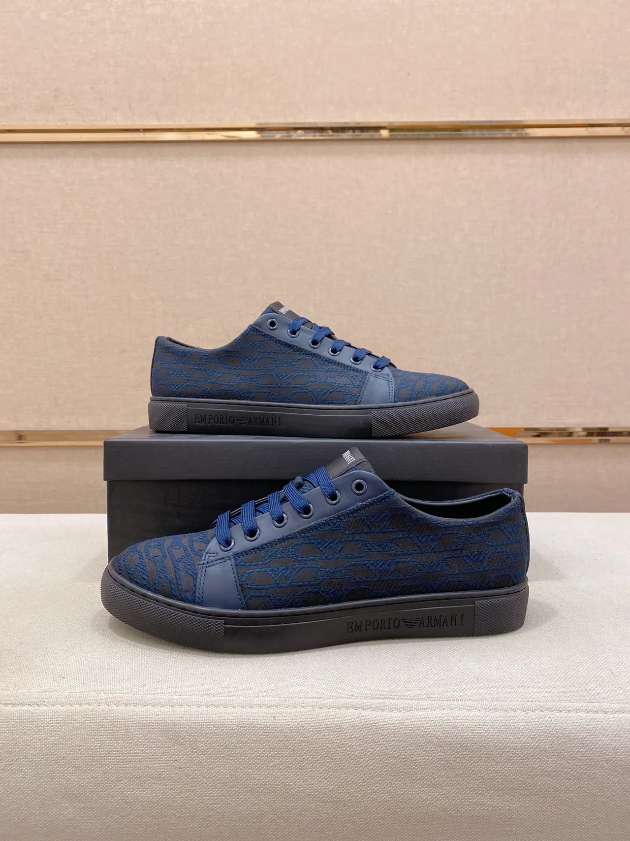 Emporio Armani Navy Jacquard Low-Top Lifestyle Sneakers
