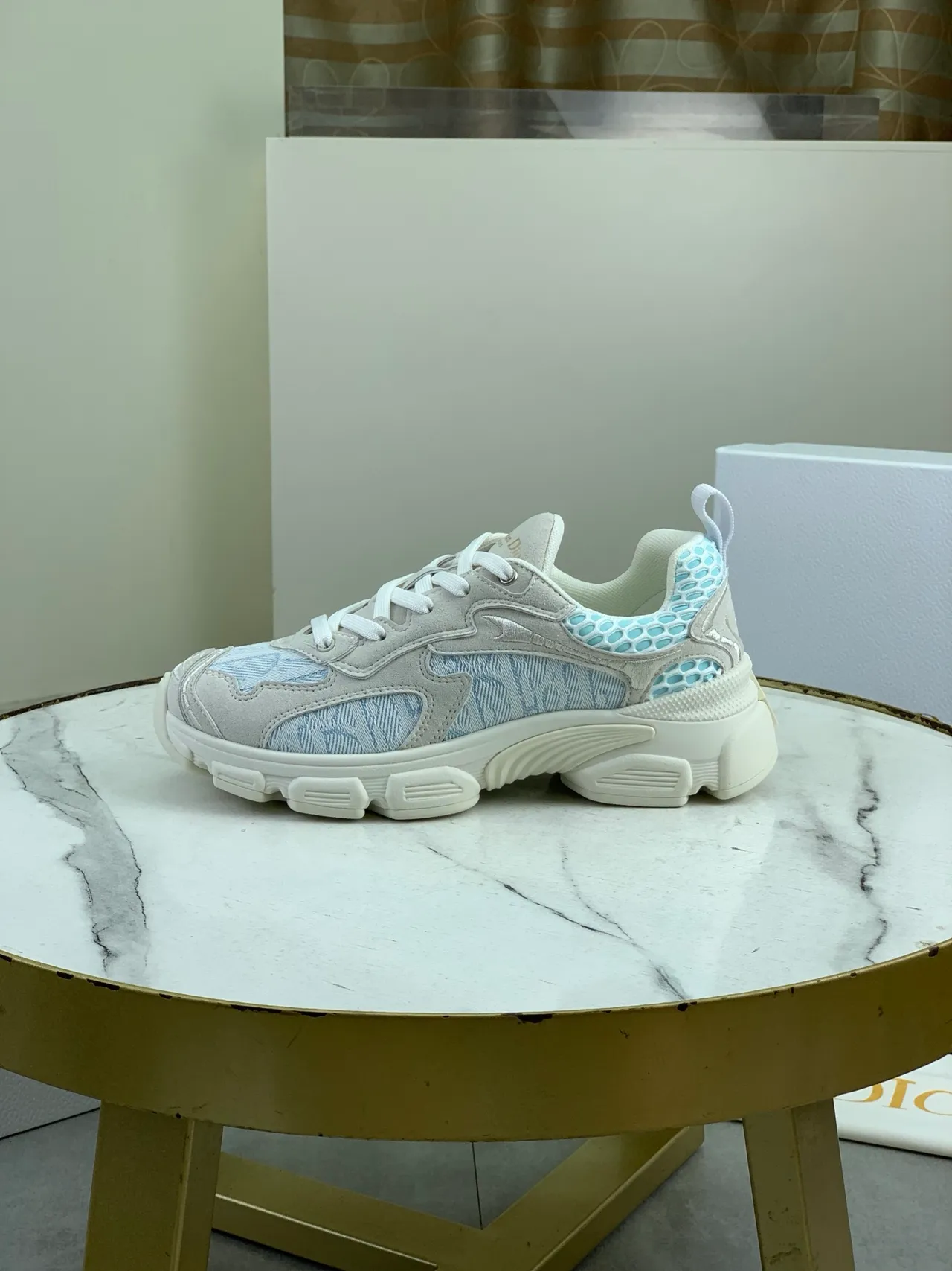 Dior B23 Beige Blue Sole Jacquard Paneling Chunky Sneakers