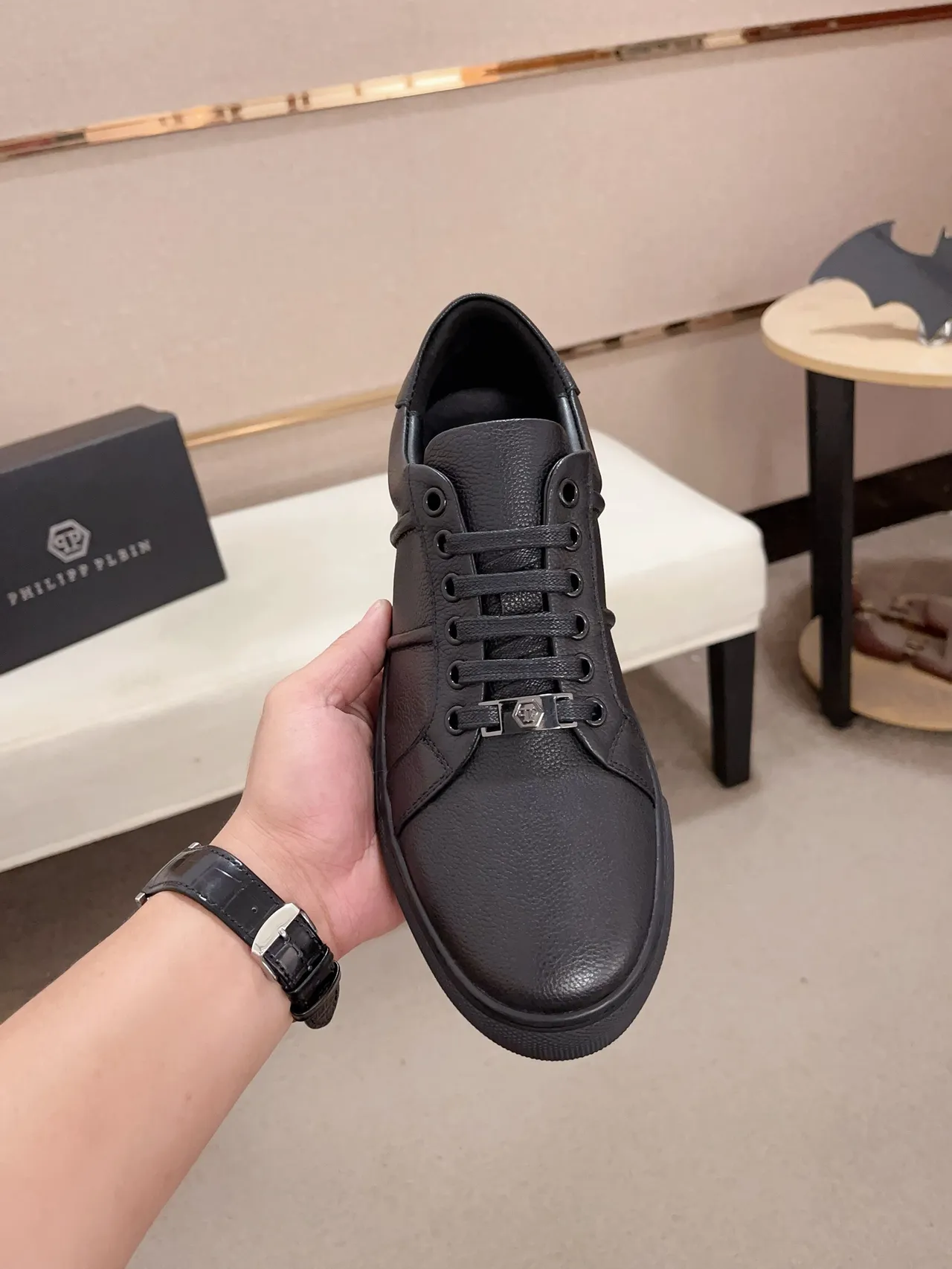 Philipp Plein Black Leather Lifestyle Sneakers