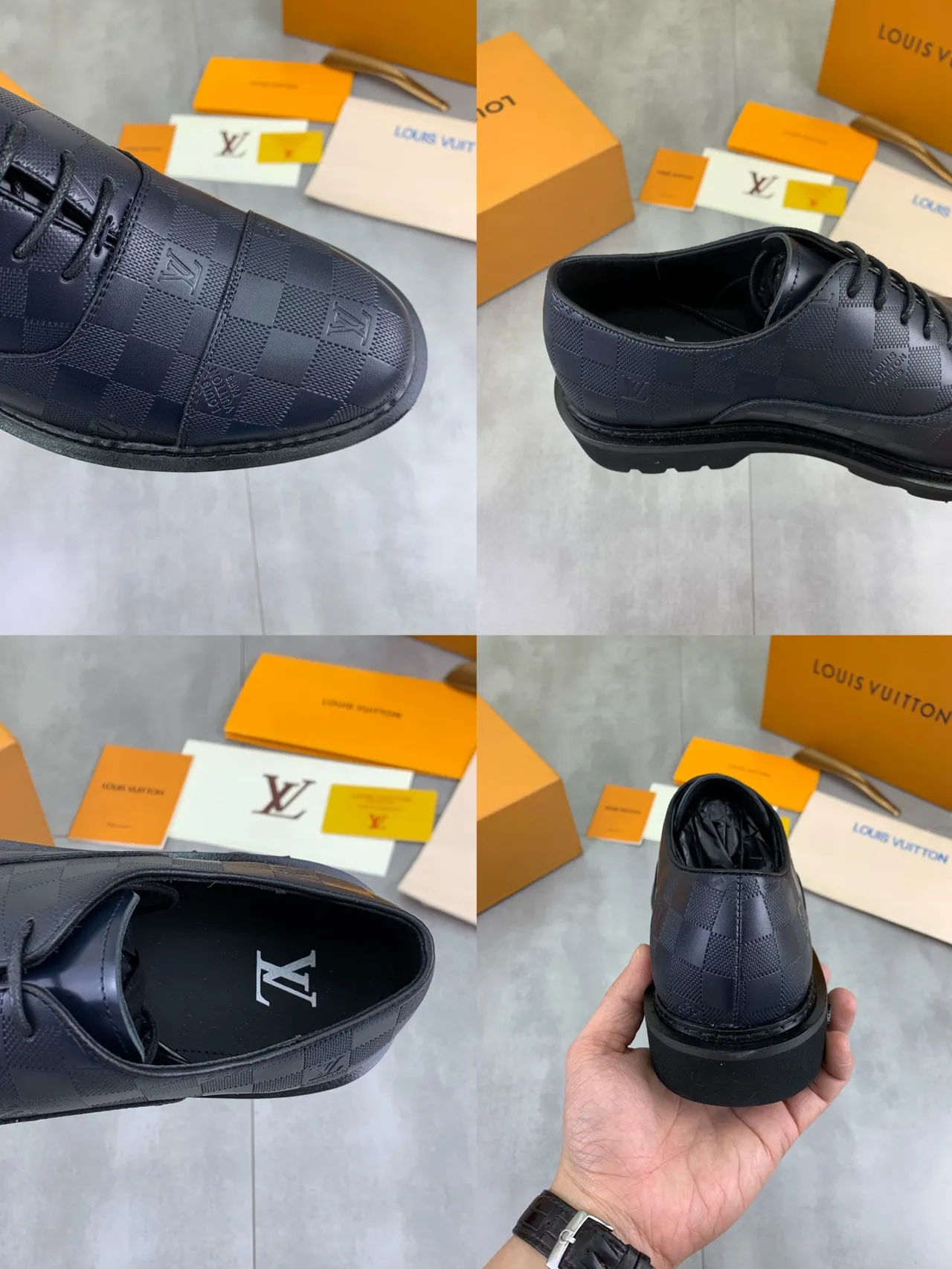 Louis Vuitton Checkered Monogram Cap-Toe Leather Shoes
