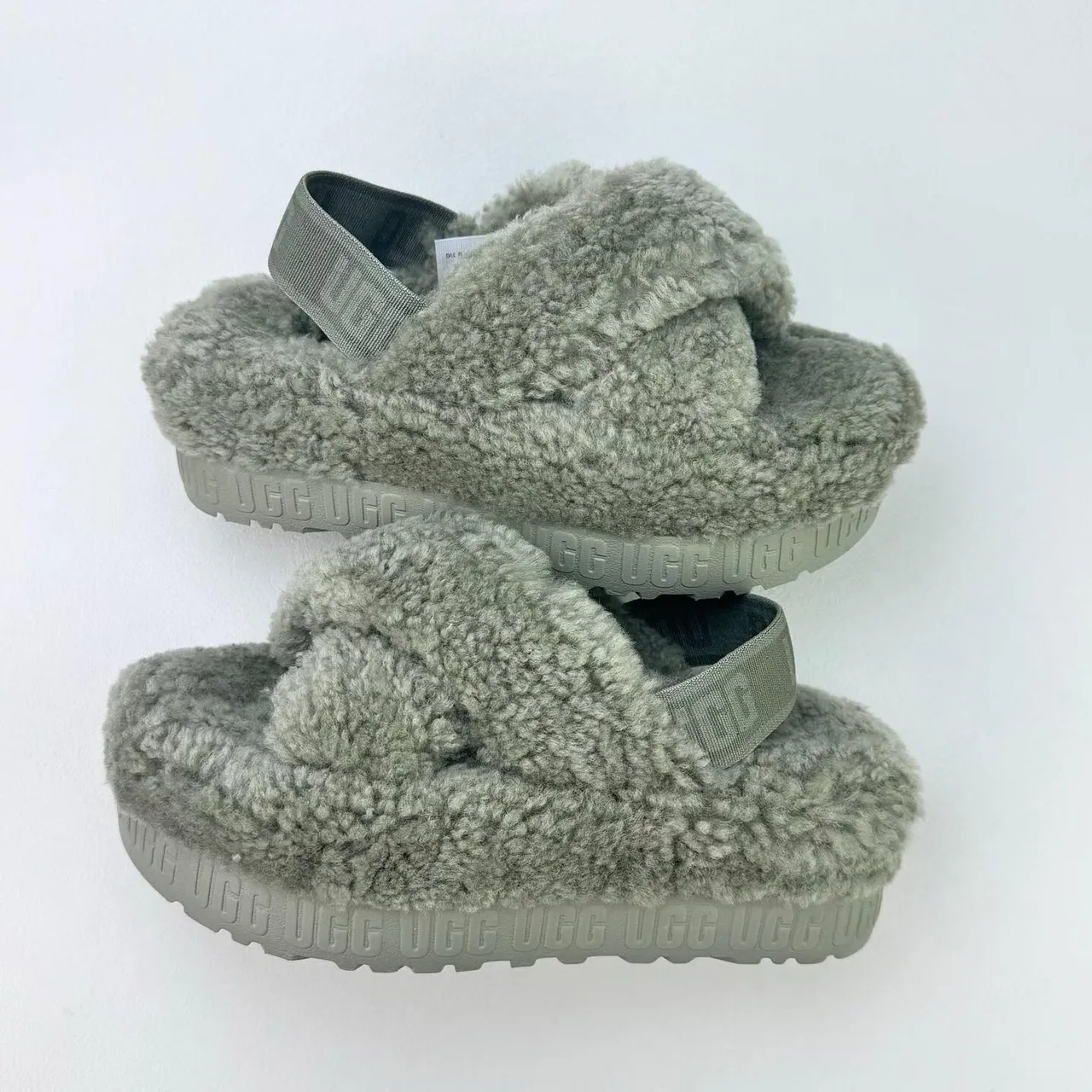 UGG Tasman Gray Shearling Platform Slippers