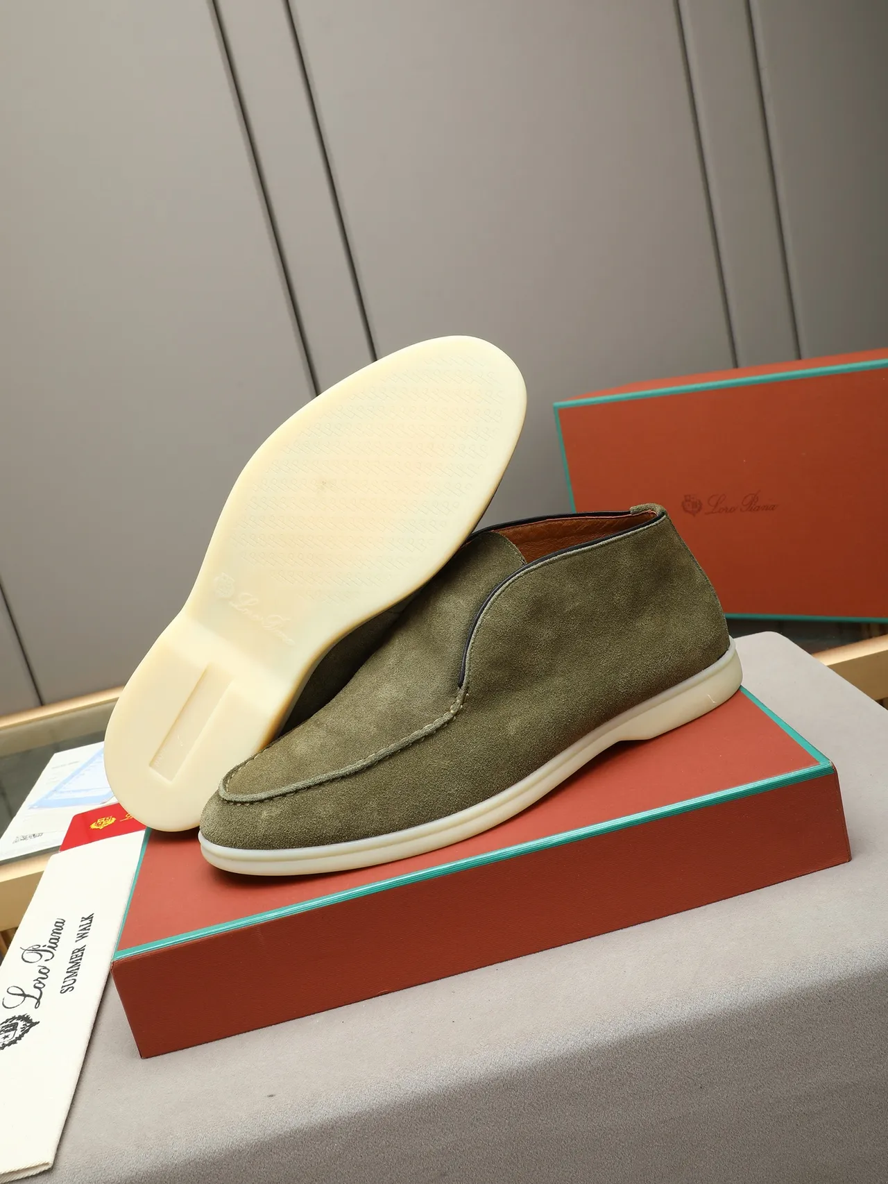 Army Green Beige Suede Upper Slip-On Construction Loafer