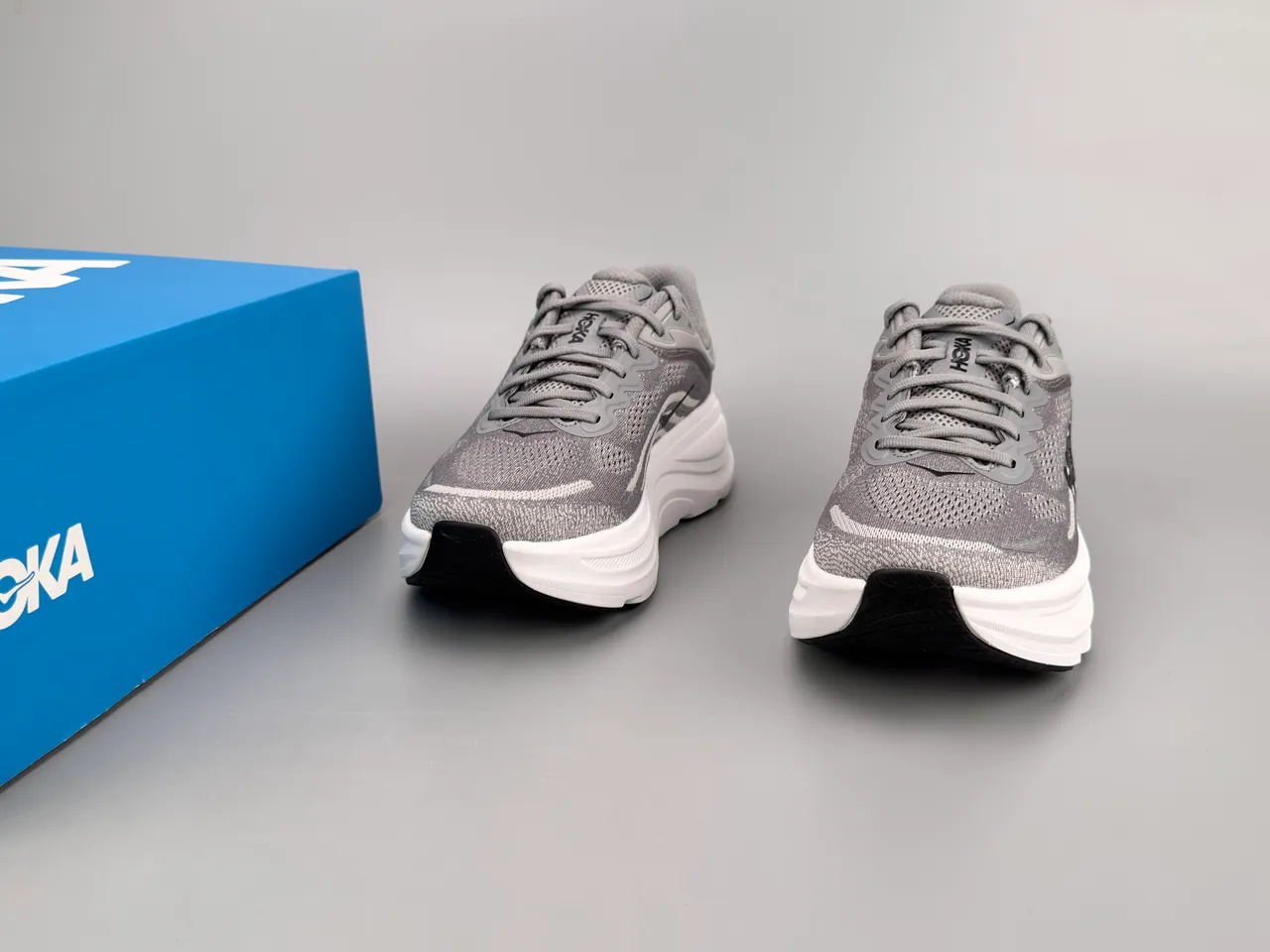Hoka Clifton Gray White Engineered Knit Upper Thick Midsole Running Shoes