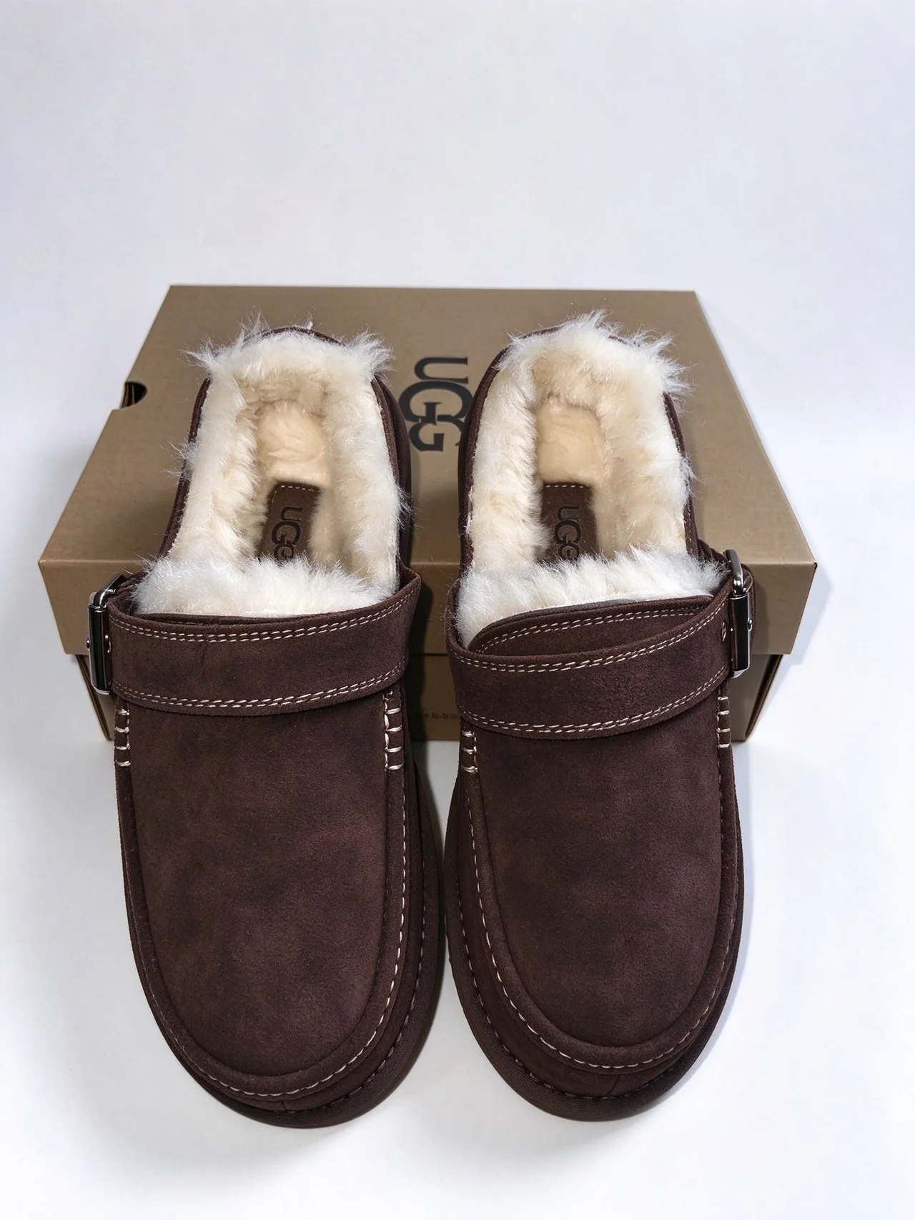 UGG Brown Beige Suede Upper Shearling-Lined Loafer