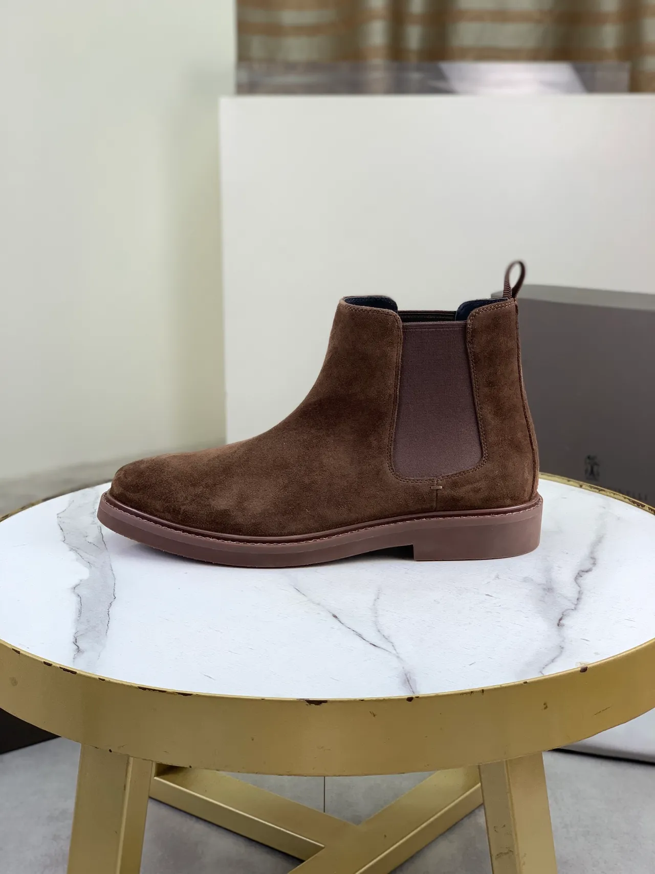 Brown Navy Suede Upper Elastic Side Gussets Chelsea Boots