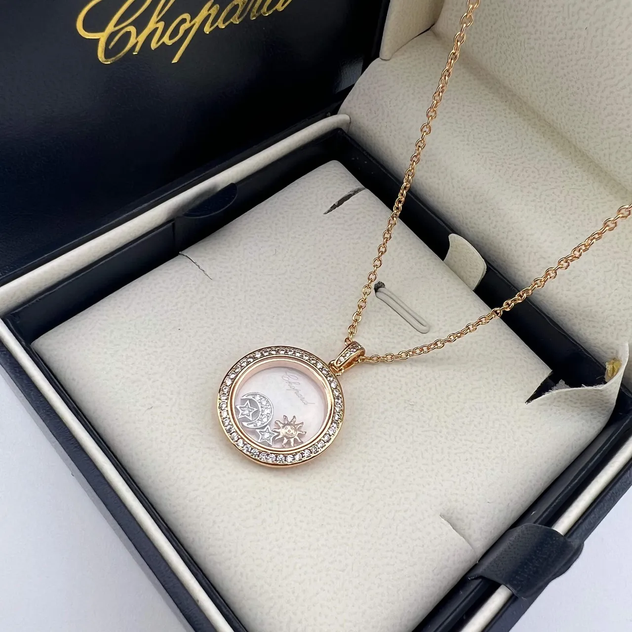 Chopard Silver Gold Circular Locket Pendant Floating Charm Motif Necklace