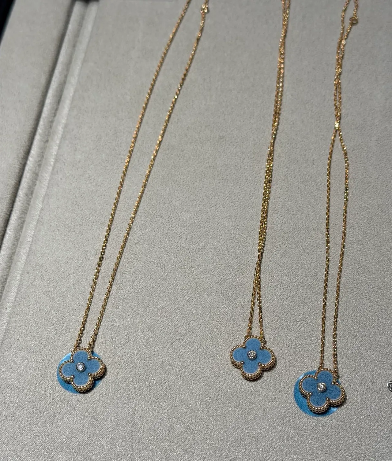 Van Cleef & Arpels Alhambra Blue Enamel Gold-Tone Diamond Pendant Necklace