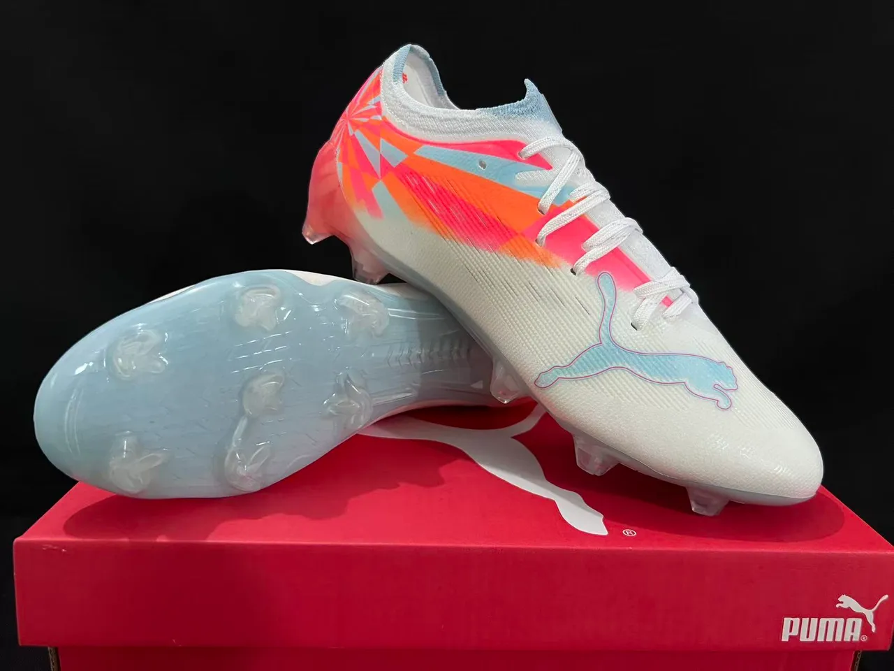 Puma Future Z White Multicolor Knit Upper Asymmetric Lacing Firm-Ground Soccer Shoes