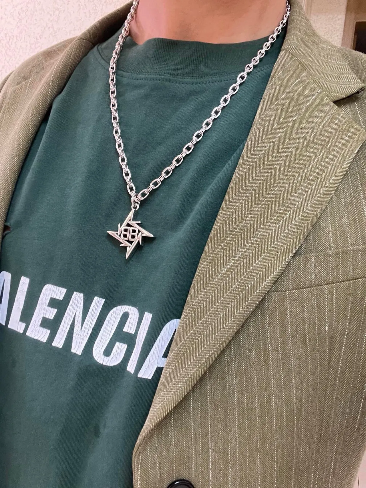 Balenciaga BB Star Pendant Silver Chain Necklace