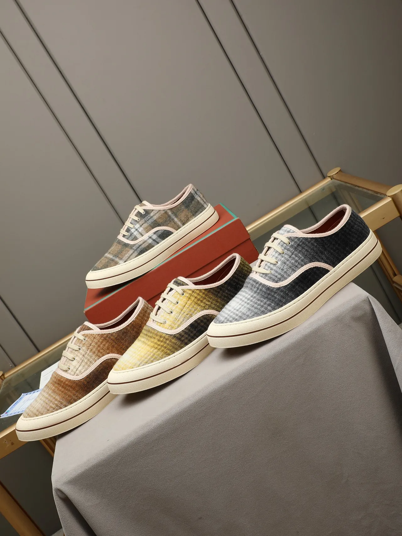 Loro Piana Plaid Wool Low-Top Sneaker