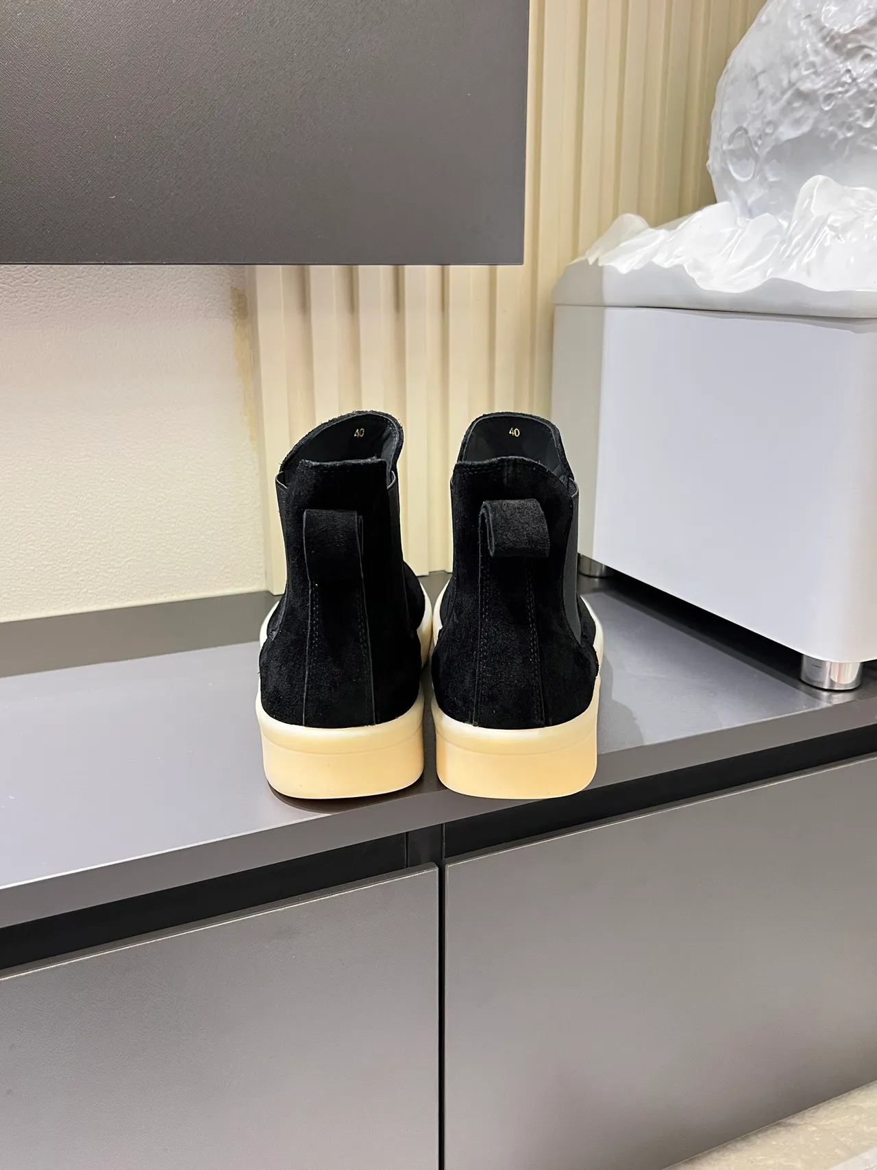 Black Beige Suede Upper Elastic Side Panels Chelsea Boots