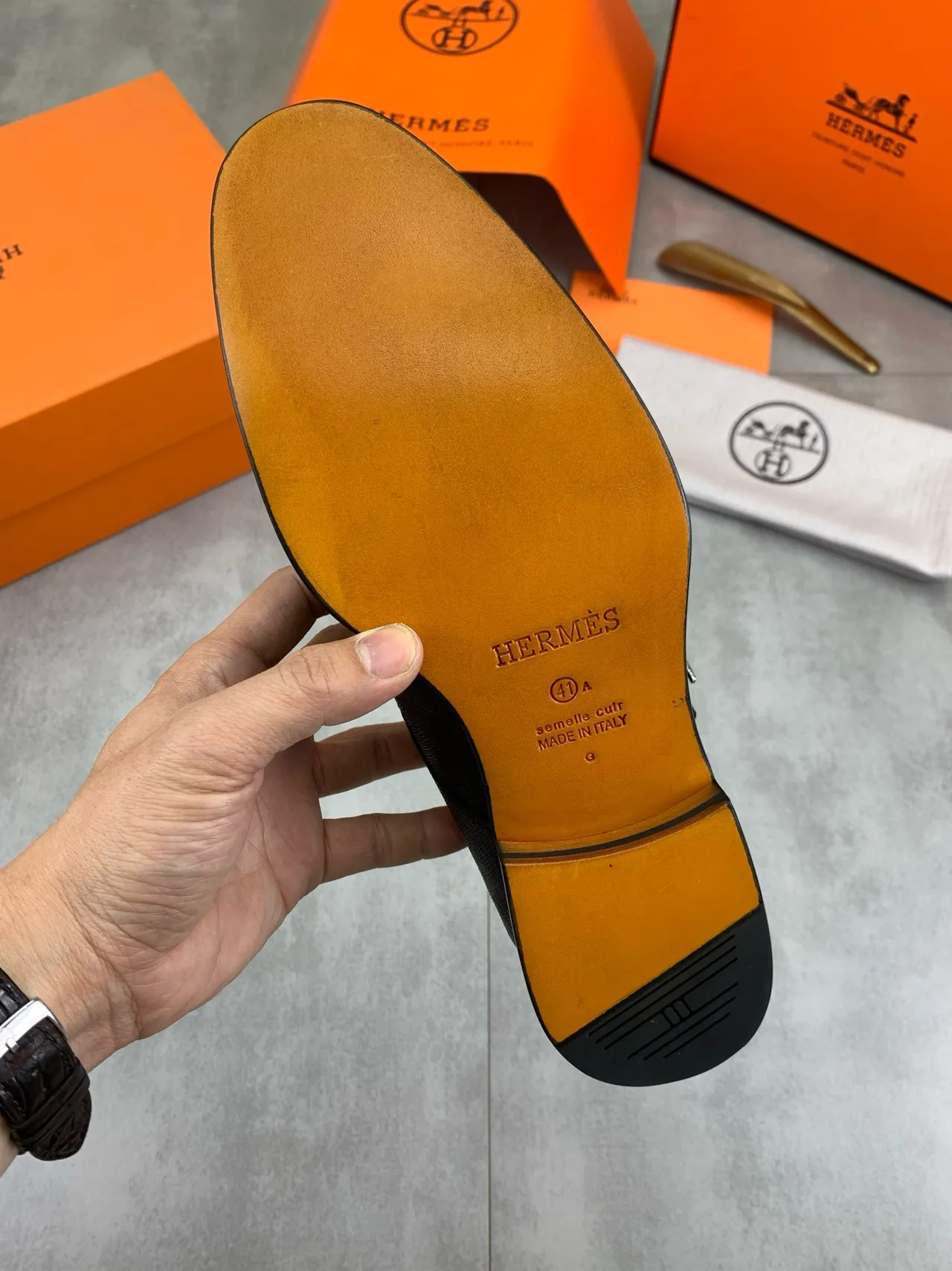 Hermès Black Textured Leather H-Buckle Monk Shoes