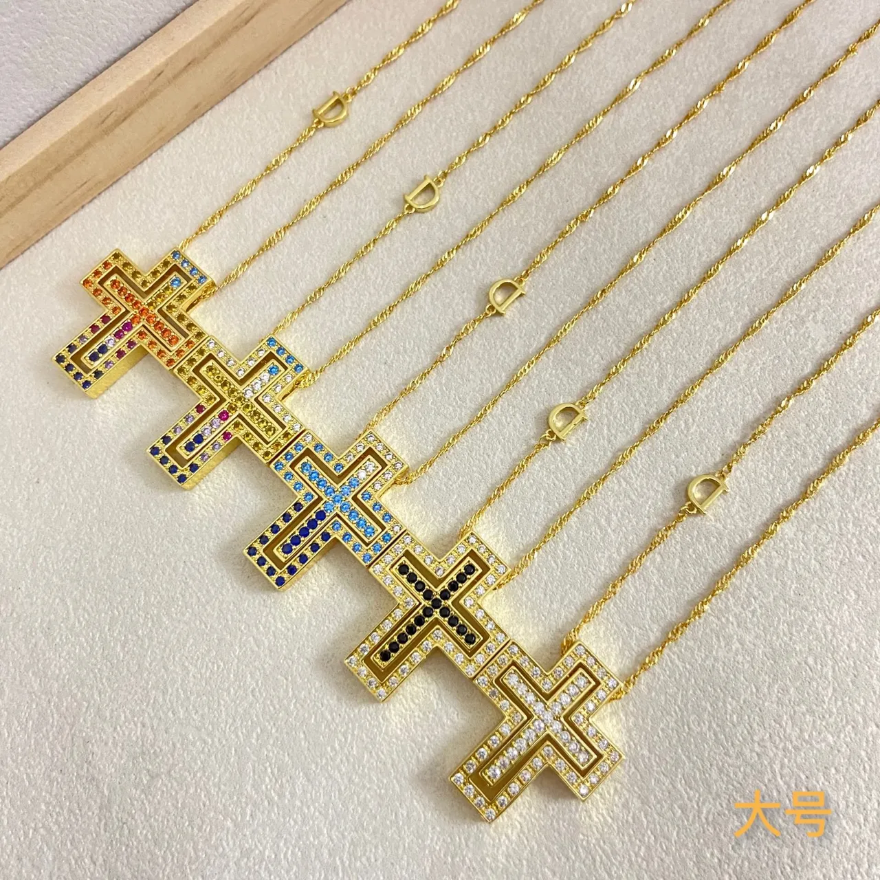Gold-Tone Crystal-Encrusted Geometric Cross Necklaces