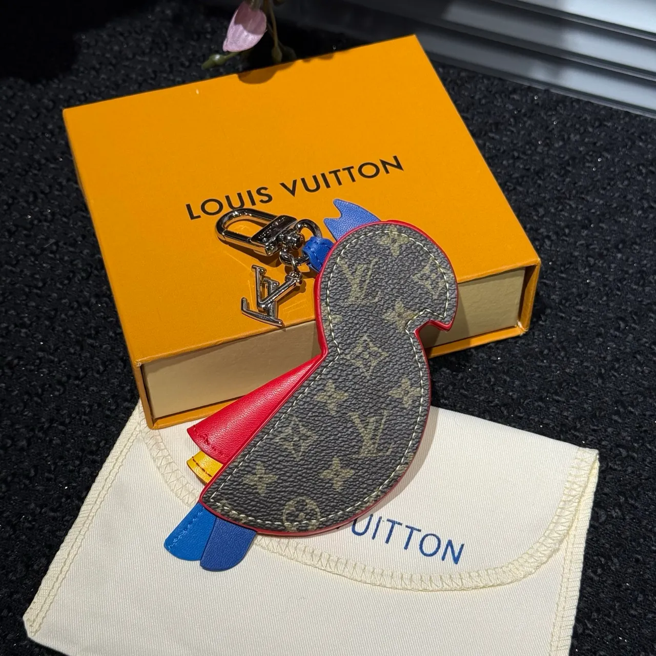 Louis Vuitton Red Multicolor Parrot-Shaped Monogram Leather Handbag
