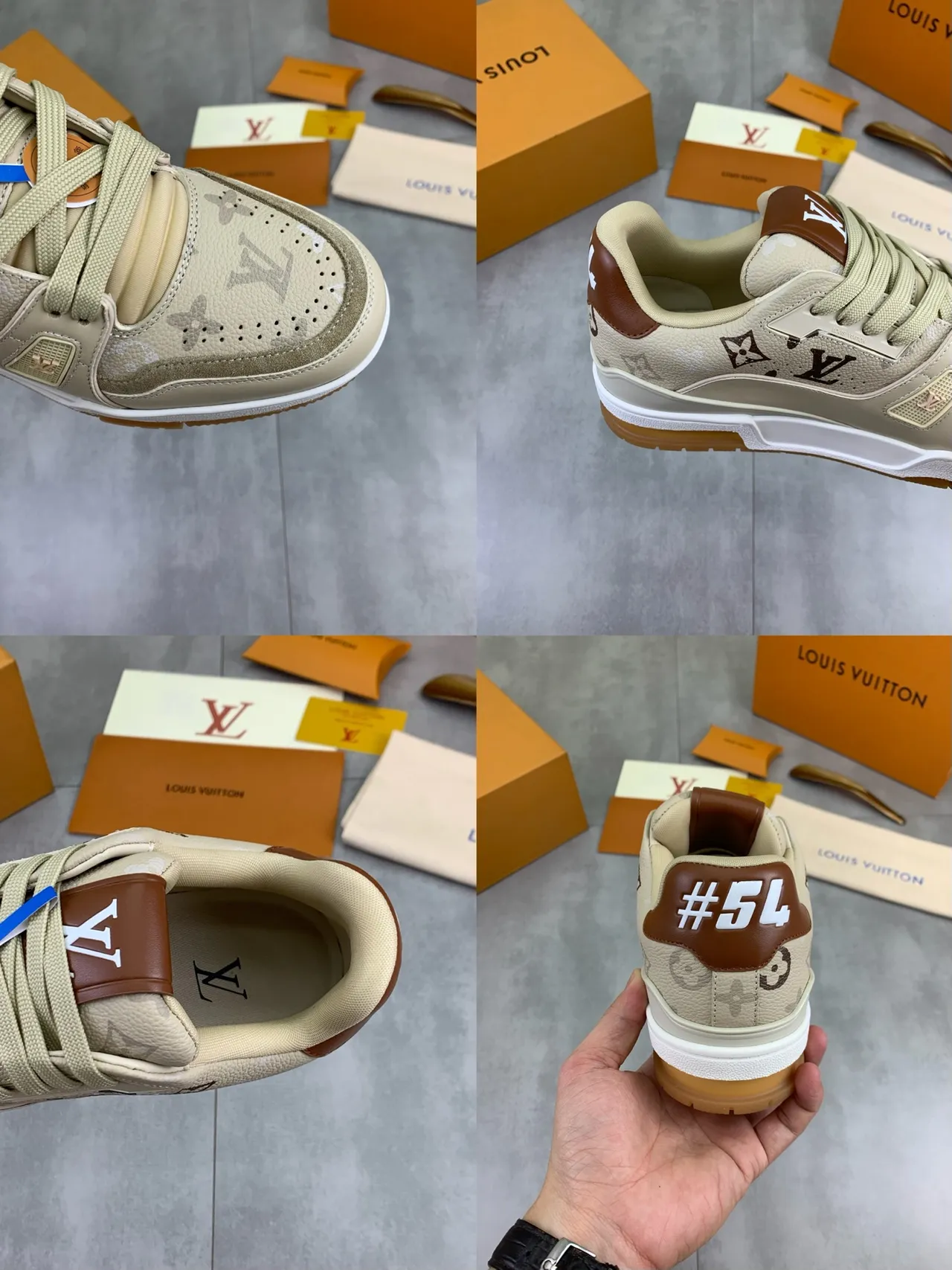 Louis Vuitton LV Trainer Beige Brown Monogram Canvas Leather Overlays Lifestyle Sneakers