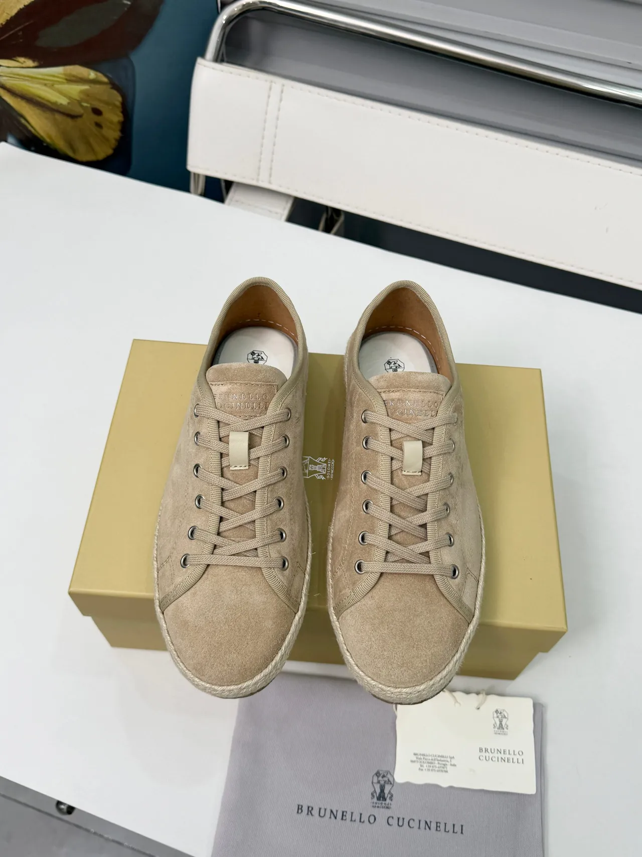 Brunello Cucinelli Beige Suede Lace-Up Boat Shoes