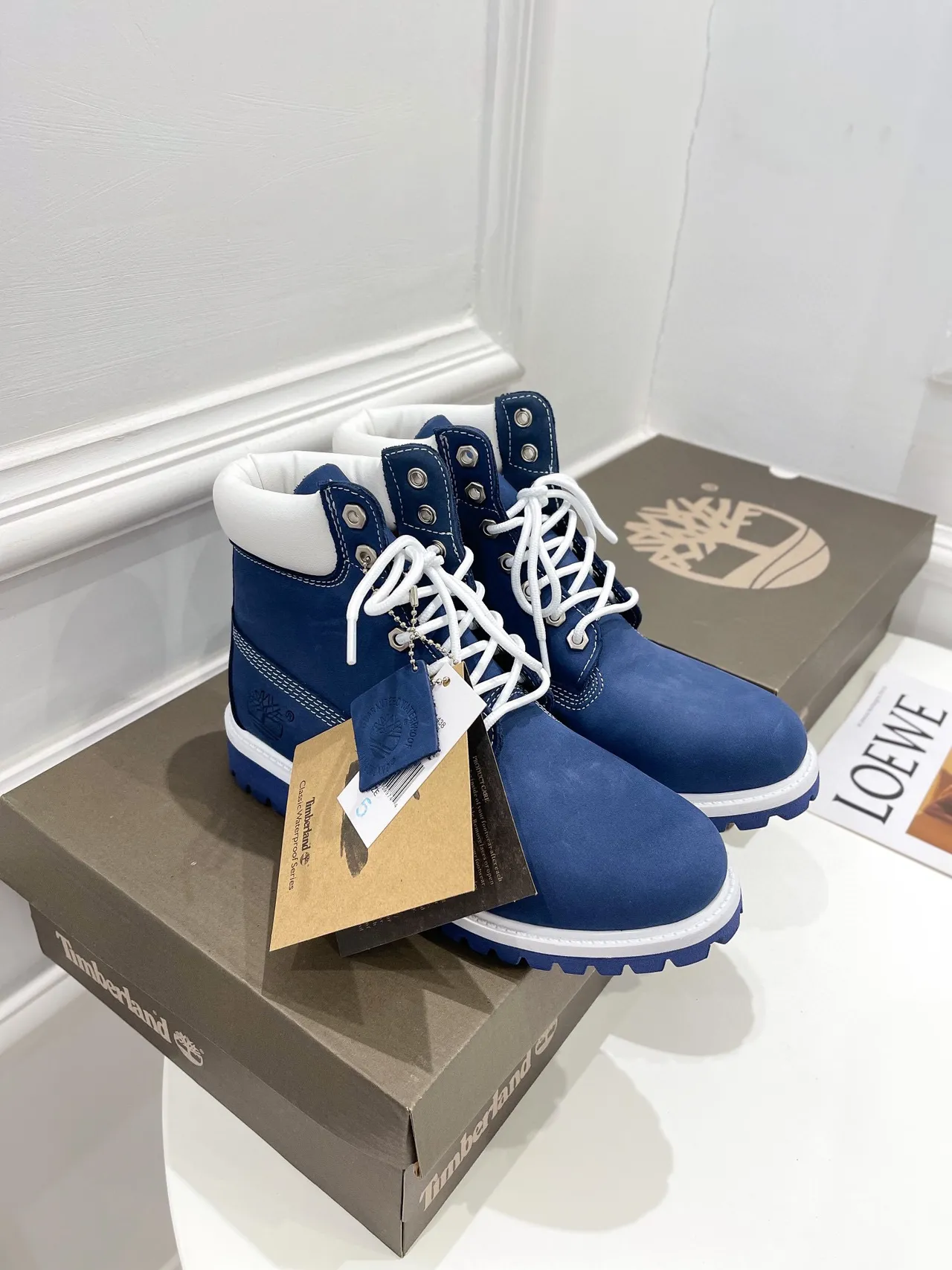 Timberland Premium 6-Inch Blue and White Work Boots